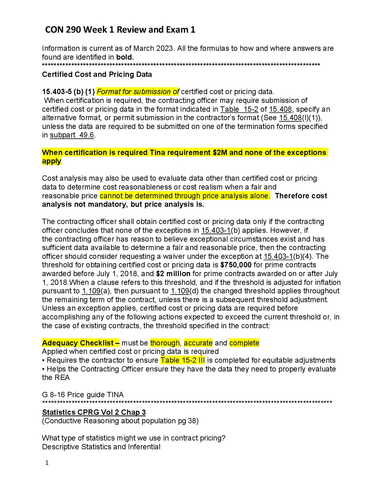 Preview of CON 290 Week 1 Review and Exam 1
