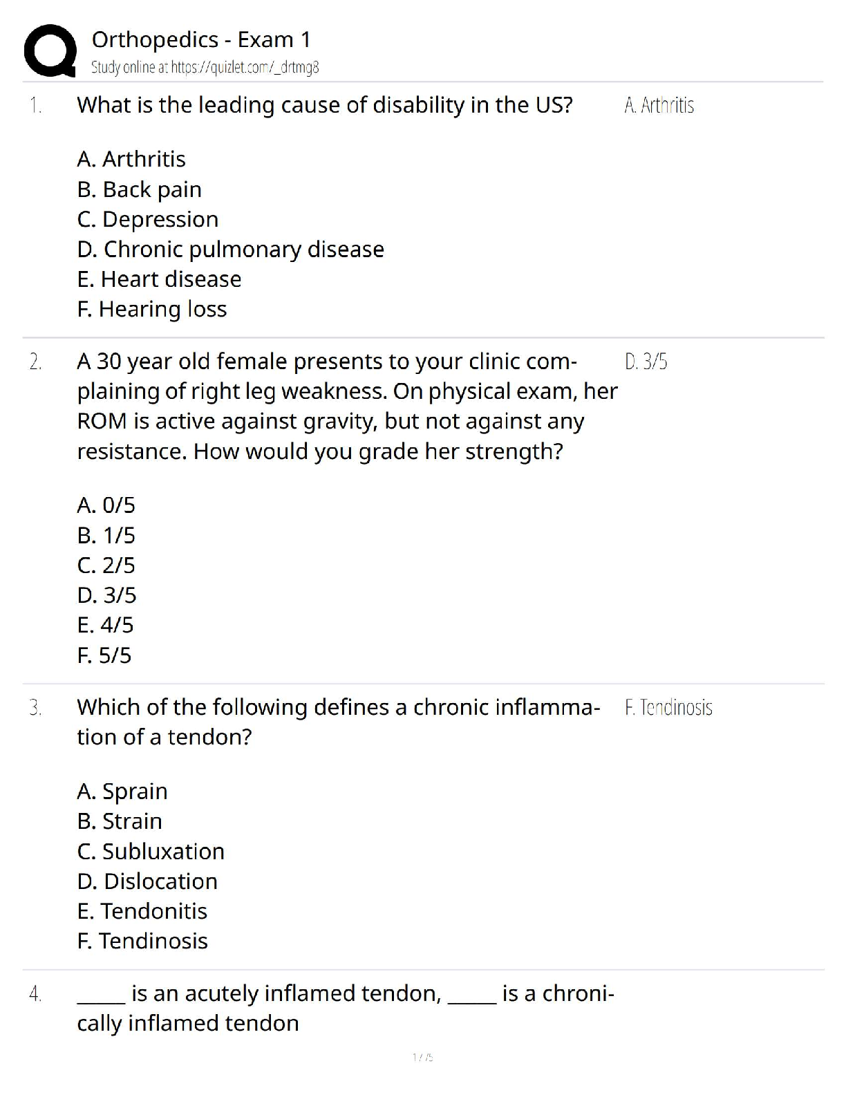 Preview of Orthopedics – Exam 1   2025 Update / Nursing &amp; Medical Test Bank Study Guide