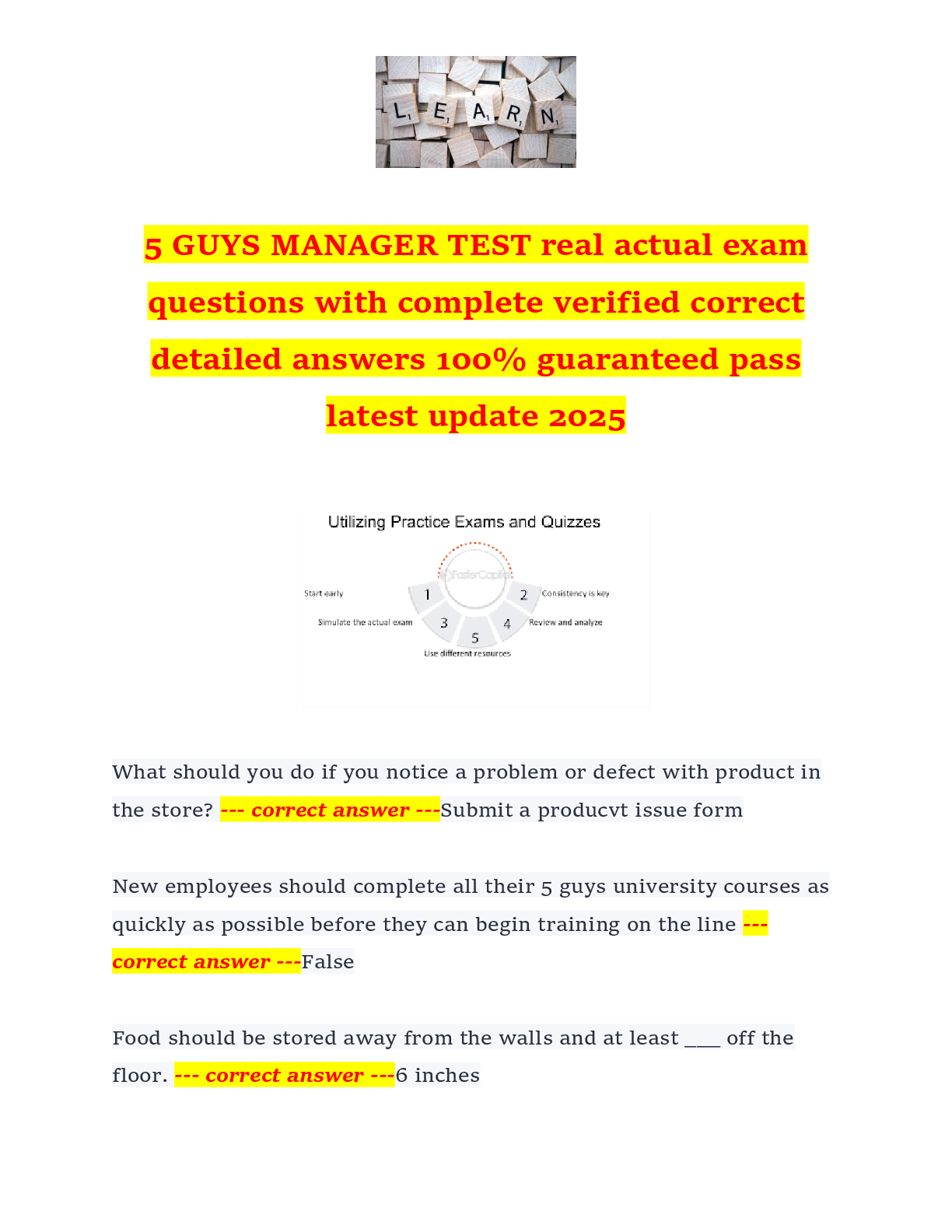 Preview image for 5 GUYS MANAGER TEST real actual exam  questions with complete verified correct  detailed answers 100% guaranteed pass  latest update 2025