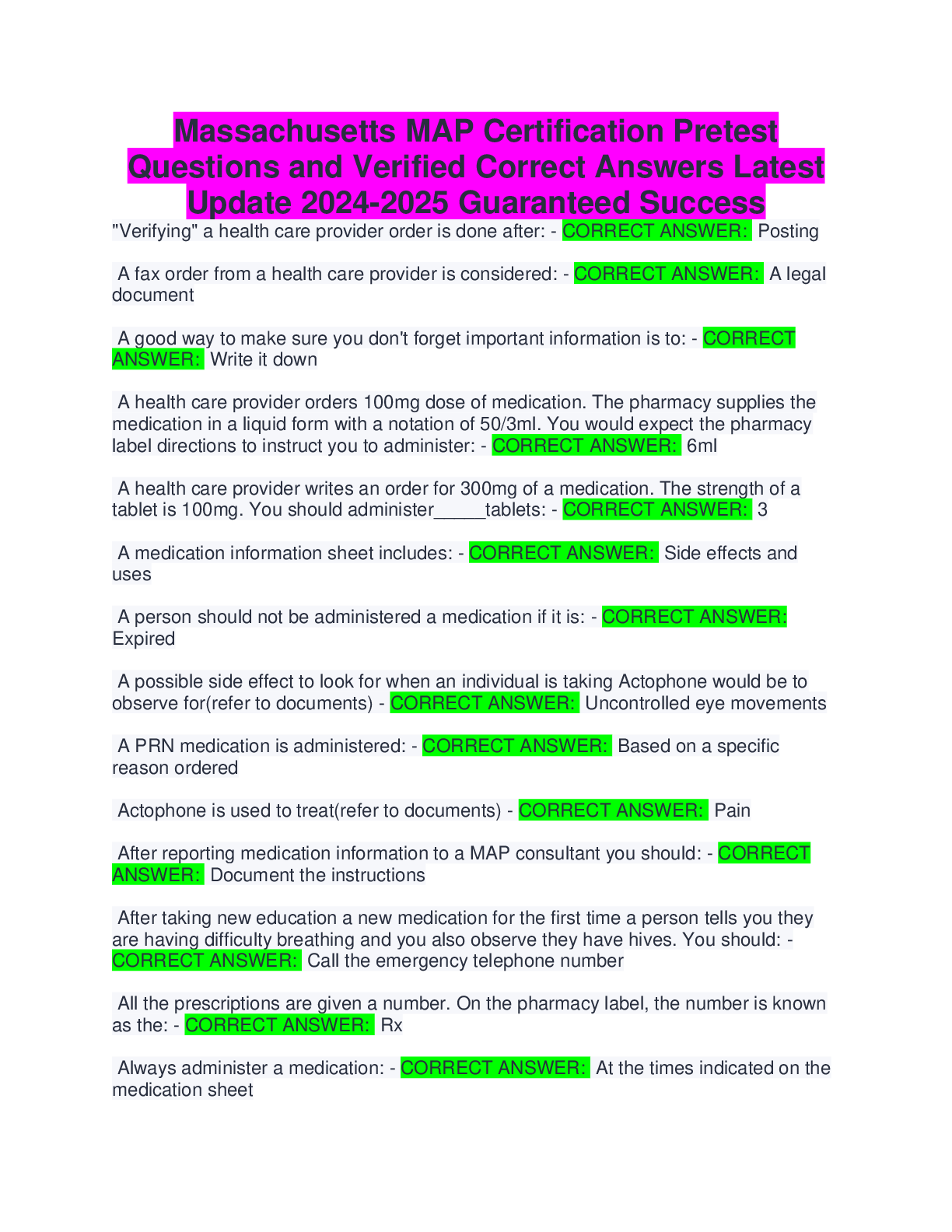 Preview image for Massachusetts MAP Certification Pretest  Questions and Verified Correct Answers Latest  Update 2024-2025 Guaranteed Success