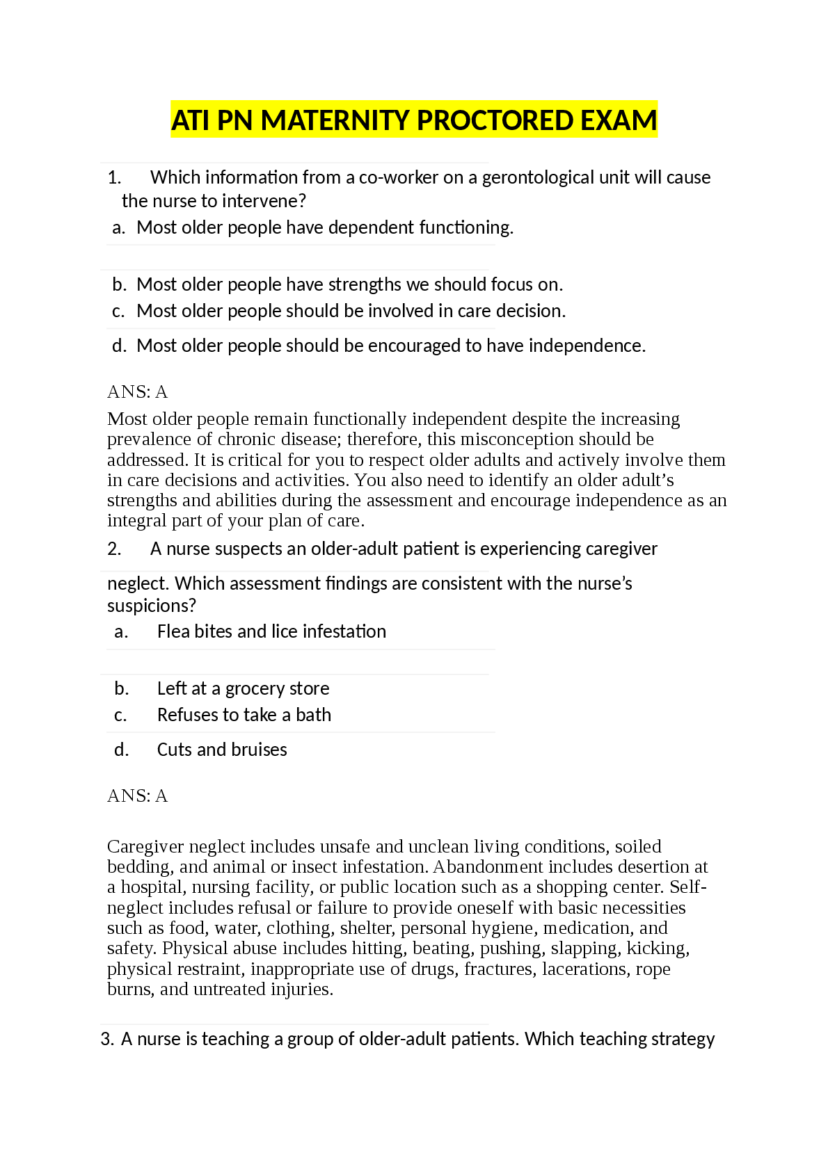 Preview image for ATI PN MATERNITY PROCTORED EXAM