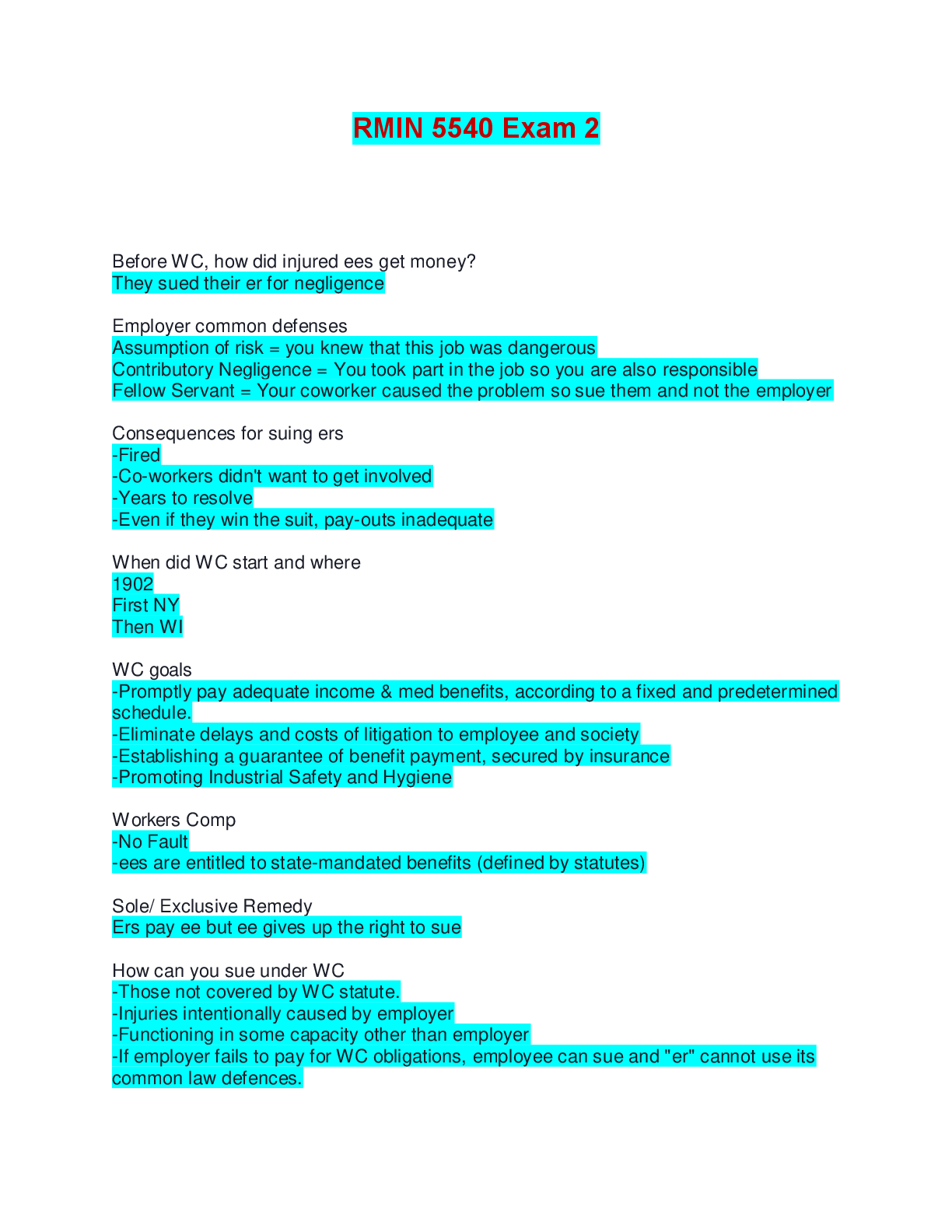 Preview image for RMIN 5540 Exam 2 | Verified Answers, Complete Solutions