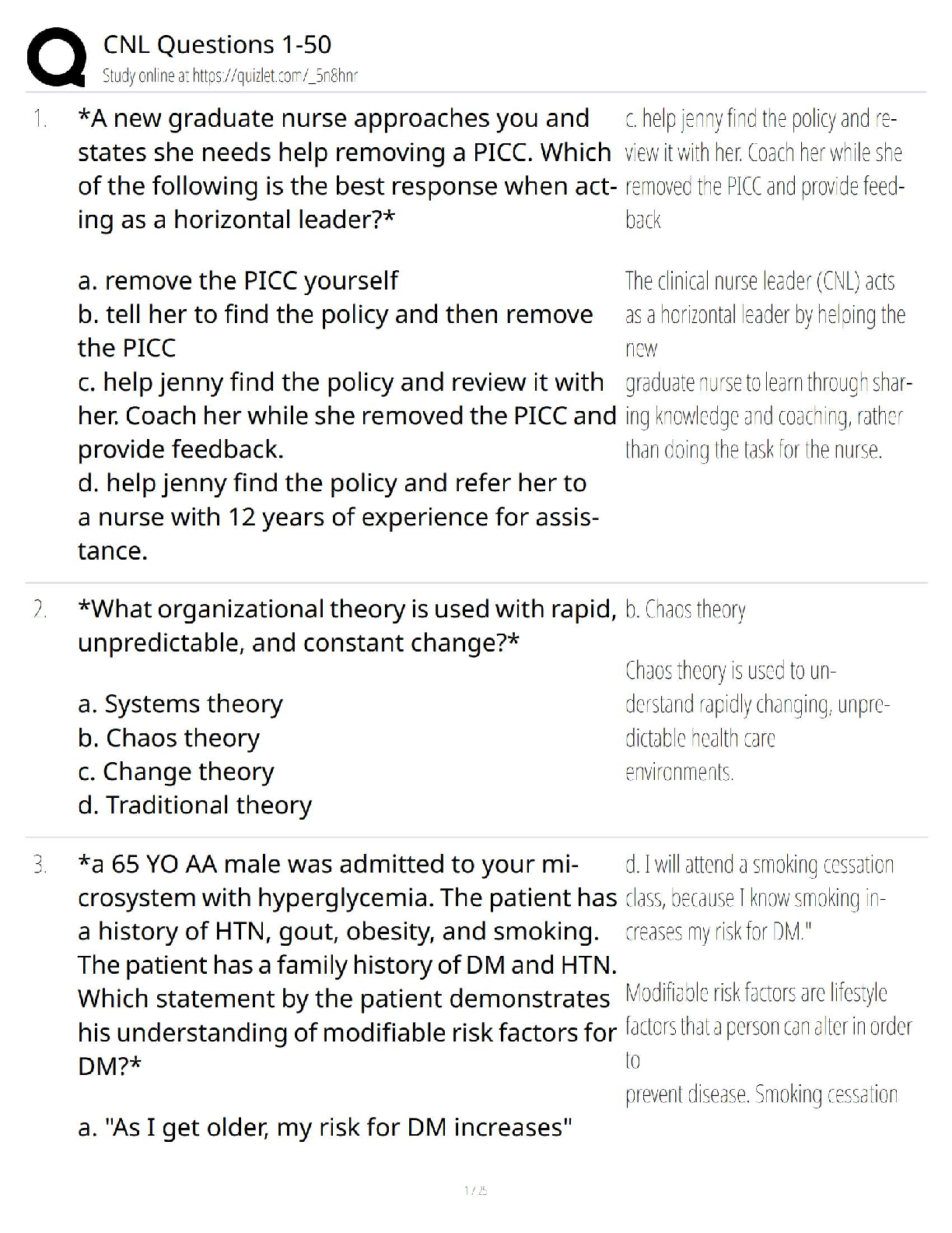 Preview of CNL Questions 1–50   2025 Update / Clinical Nurse Leader Exam Test Bank
