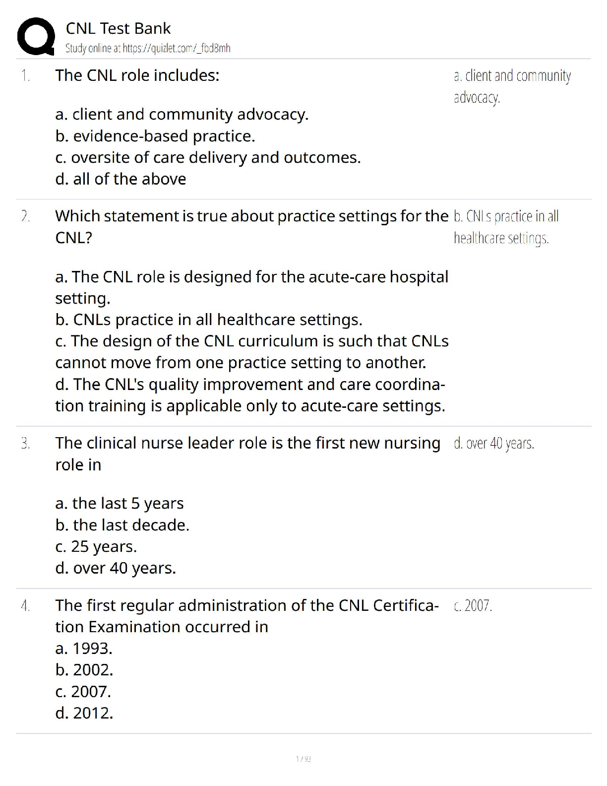 Preview of CNL Test Bank   2025 Update / Clinical Nurse Leader Exam Study Guide