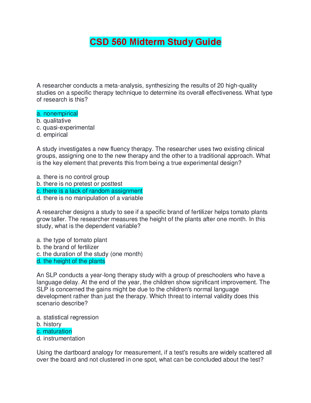Preview image for CSD 560 Midterm Study Guide | Answered with complete solutions