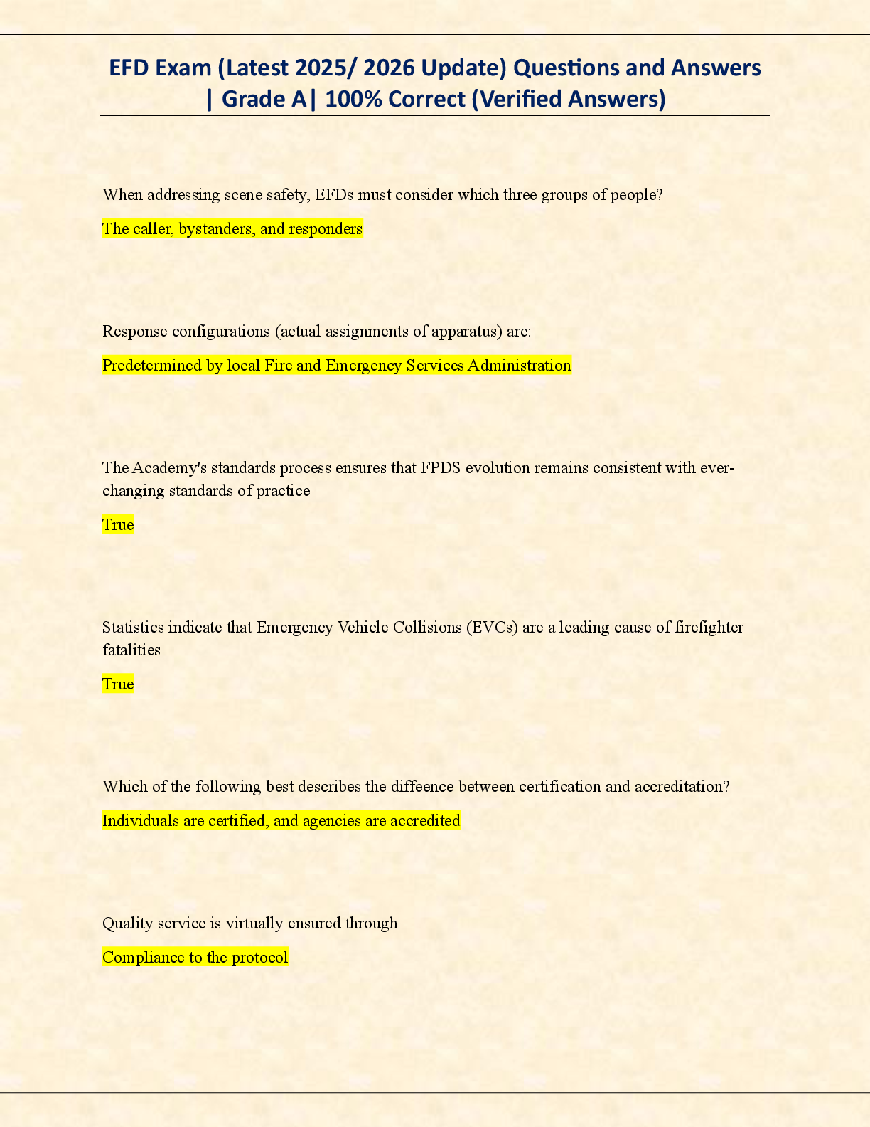 Preview of EFD Exam (Latest 2025/ 2026 Update) Questions and Answers  | Grade A| 100% Correct (Verified Answers)
