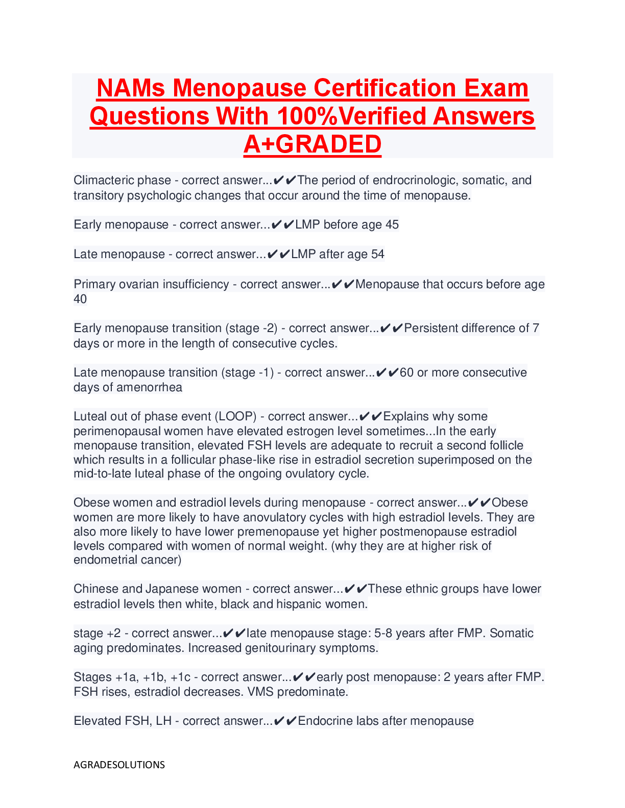 Preview image for NAMs Menopause Certification Exam  Questions With 100%Verified Answers  A+GRADED