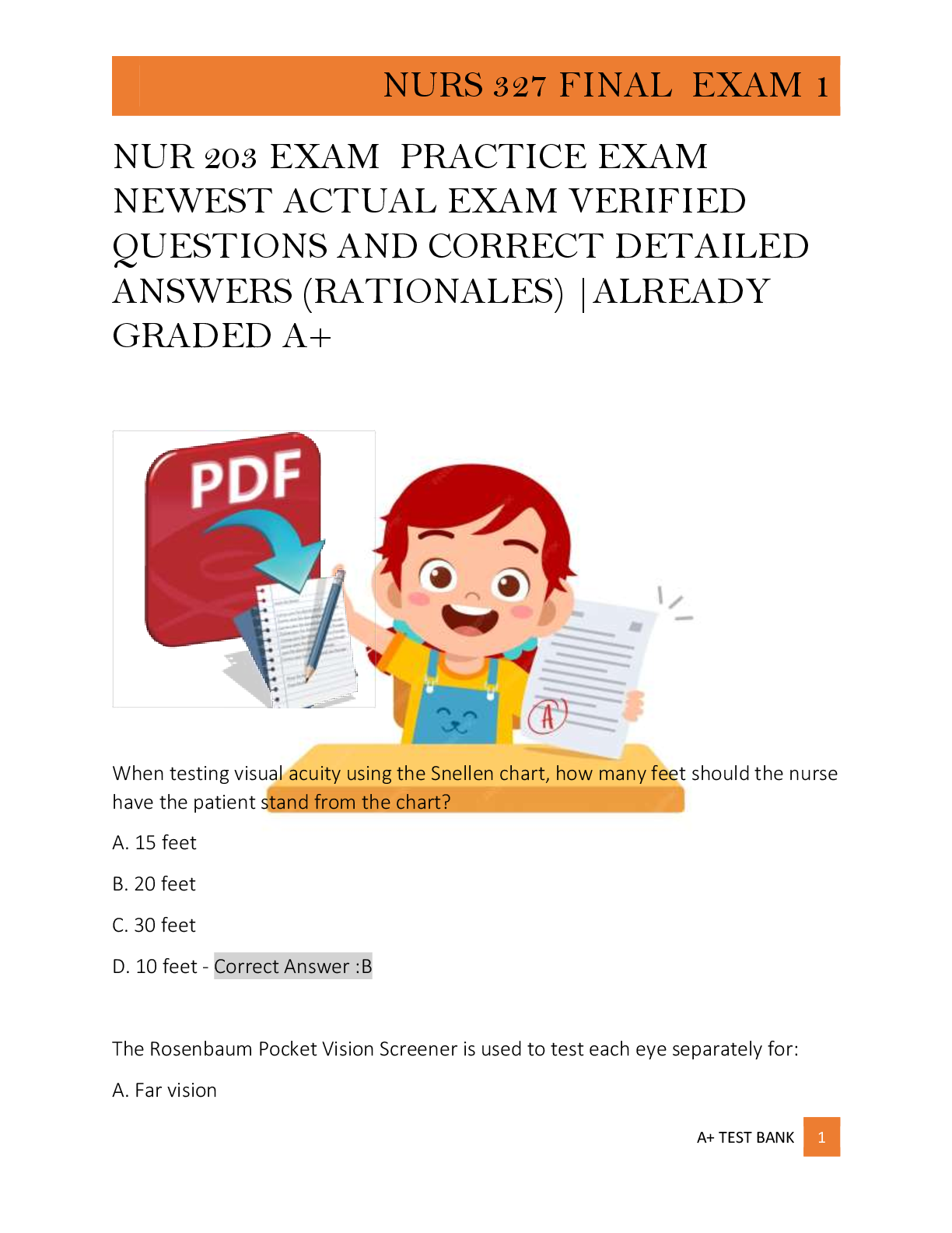 Preview of NUR 203 EXAM  PRACTICE EXAM  NEWEST ACTUAL EXAM VERIFIED   QUESTIONS AND CORRECT DETAILED