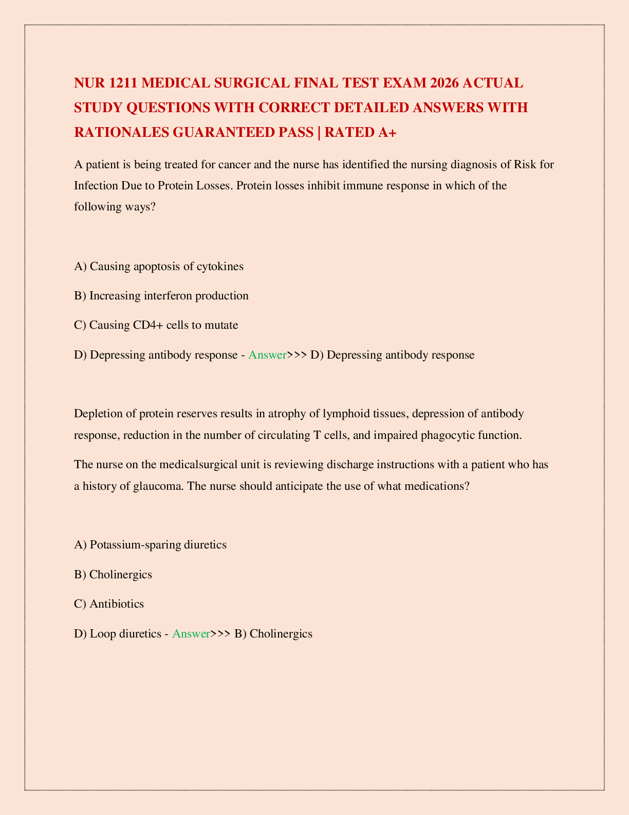 Preview image for NUR 1211 MEDICAL SURGICAL FINAL TEST EXAM 2026 ACTUAL STUDY QUESTIONS WITH CORRECT DETAILED ANSWERS WITH RATIONALES GUARANTEED PASS | RATED A+