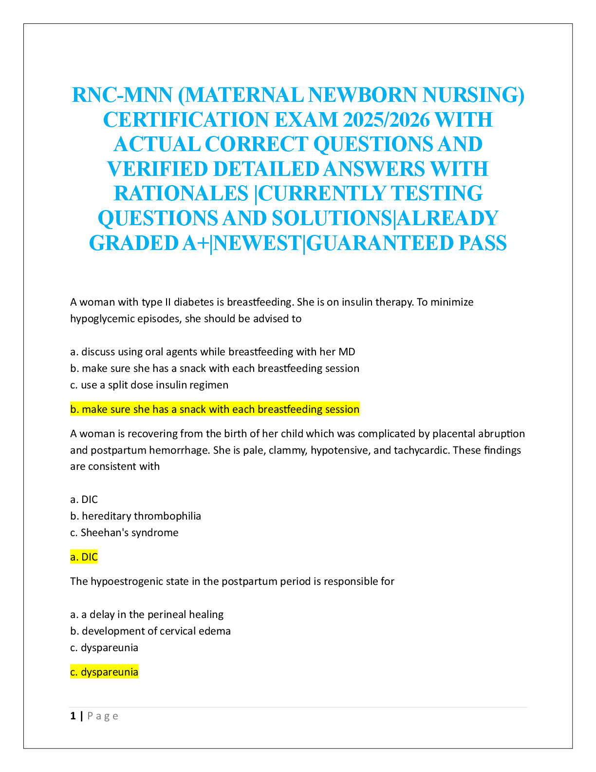 Preview image for RNC-MNN (MATERNAL NEWBORN NURSING)  CERTIFICATION EXAM  