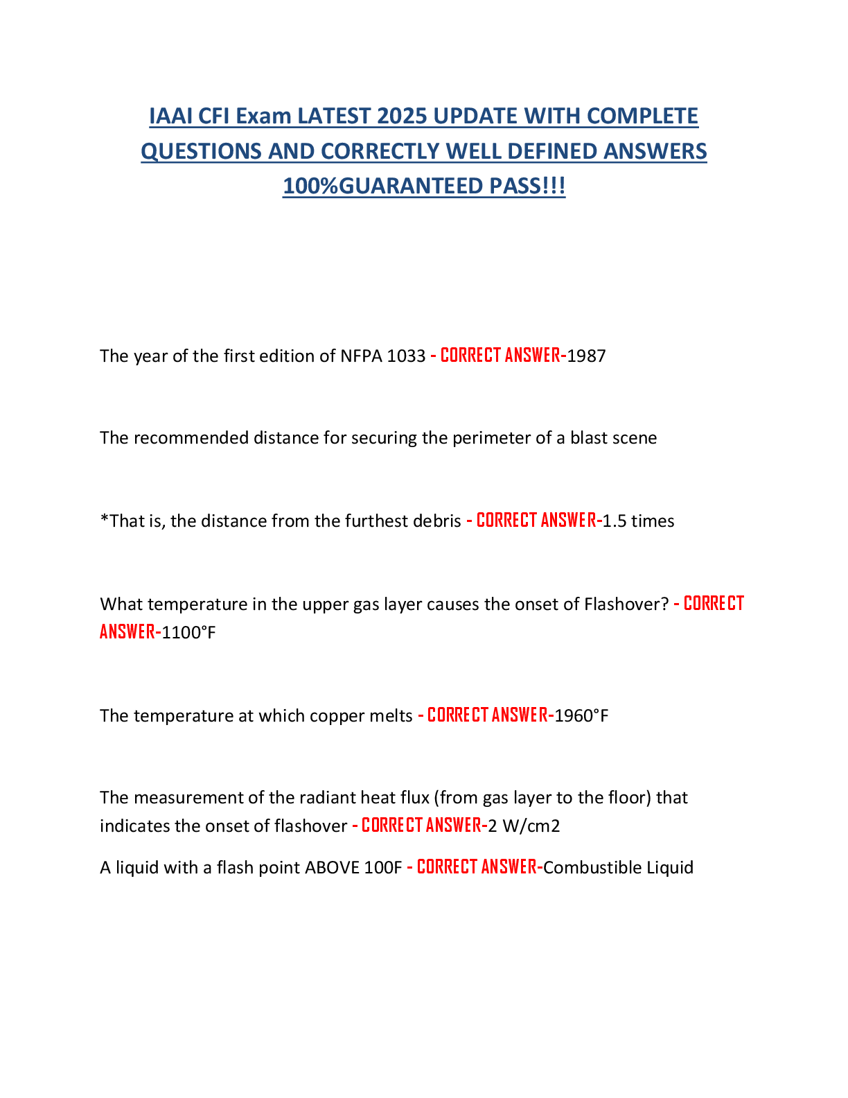 Preview image for IAAI CFI Exam LATEST 2025 UPDATE WITH COMPLETE  QUESTIONS AND CORRECTLY WELL DEFINED ANSWERS  100%GUARANTEED PASS!!!
