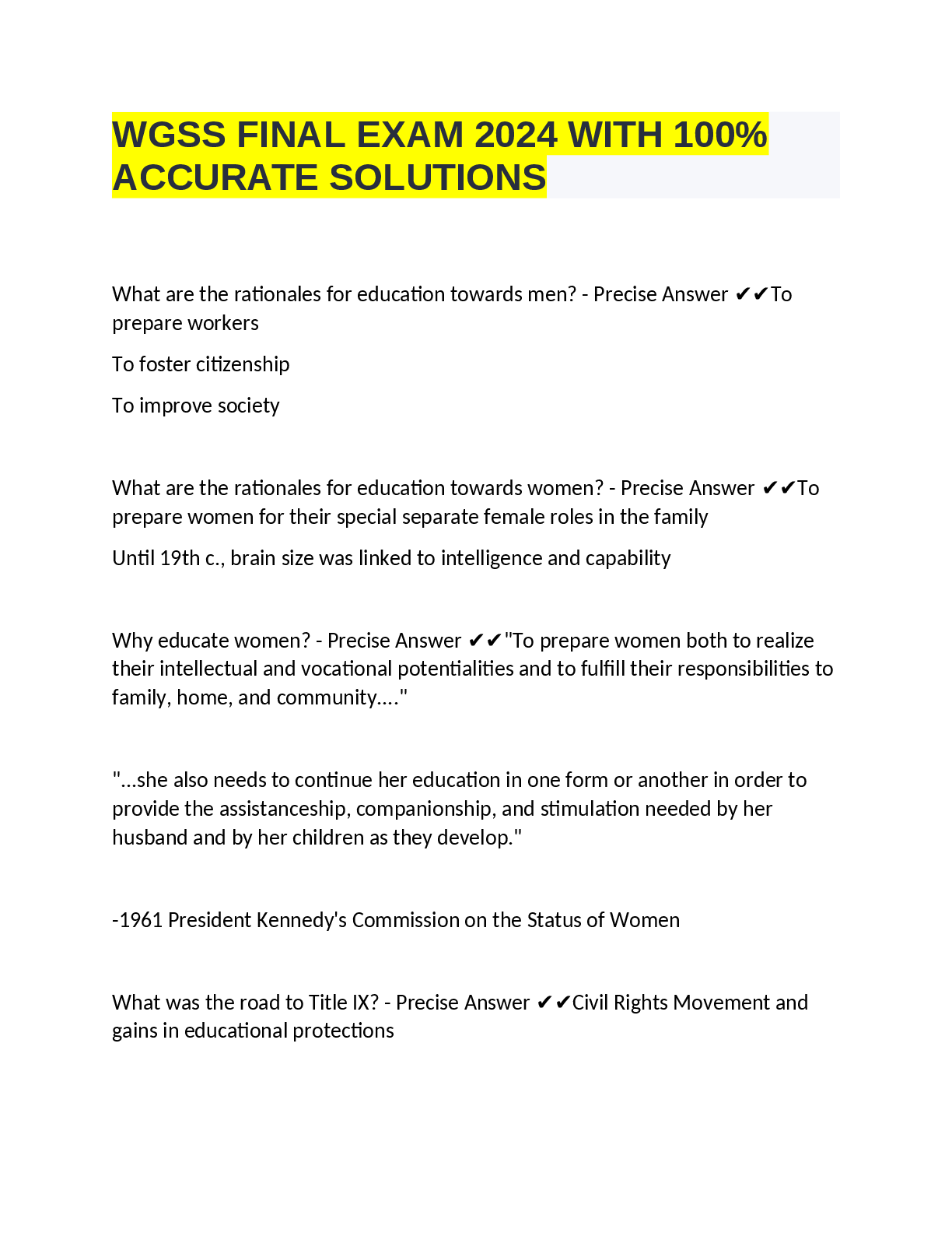 Preview of WGSS FINAL EXAM 2024 WITH 100%  ACCURATE SOLUTIONS