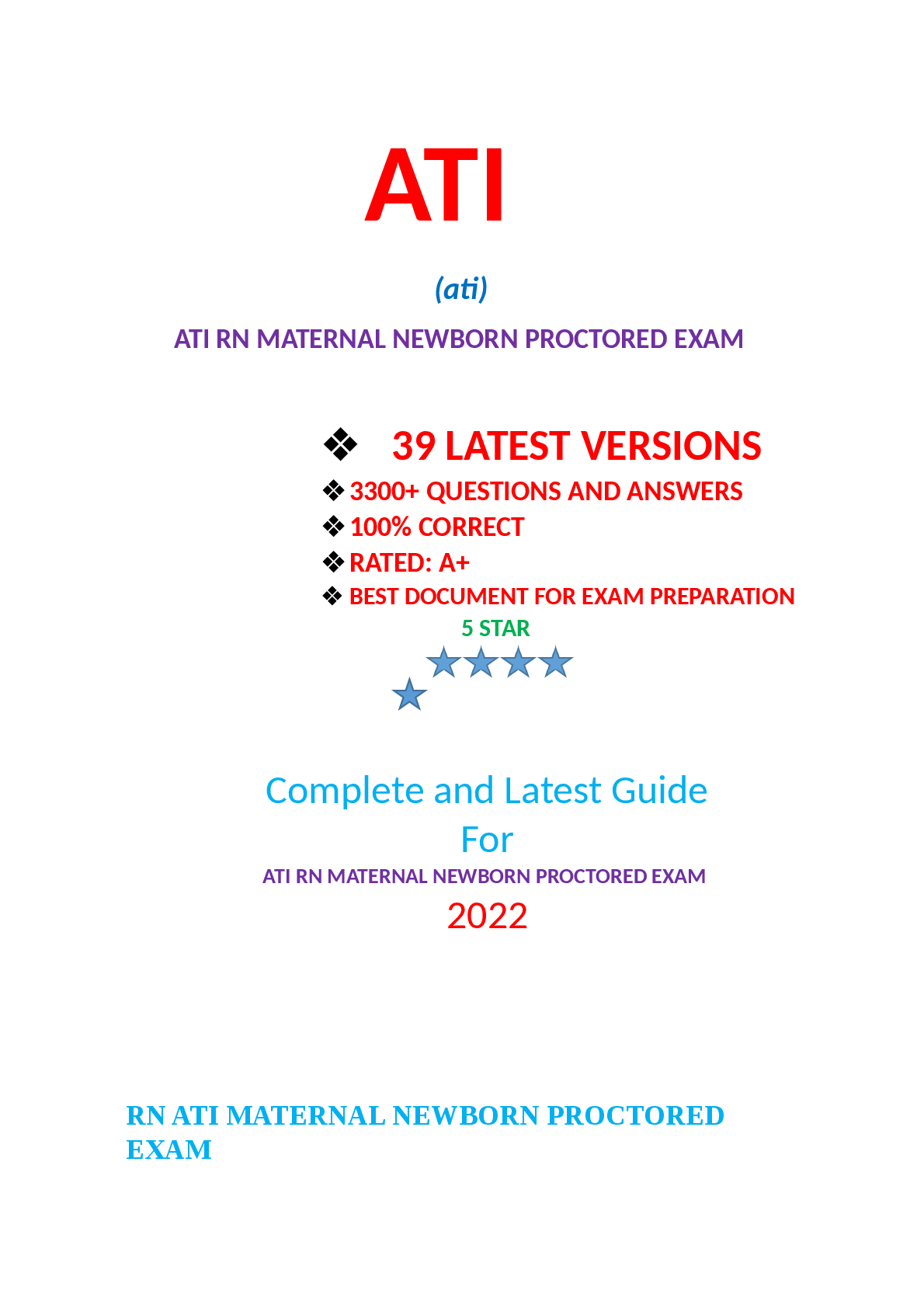 Preview image for ATI RN MATERNAL NEWBORN PROCTORED EXAM  2022  RN ATI MATERNAL NEWBORN PROCTORED  EXAM