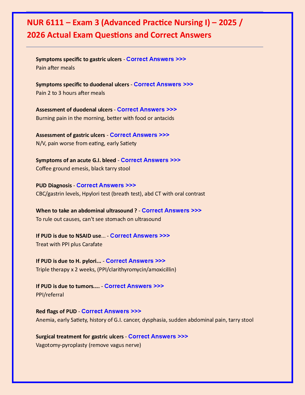 Preview image for NUR 6111 – Exam 3 (Advanced Practice Nursing I) – 2025 /  2026 Actual Exam Questions and Correct Answers