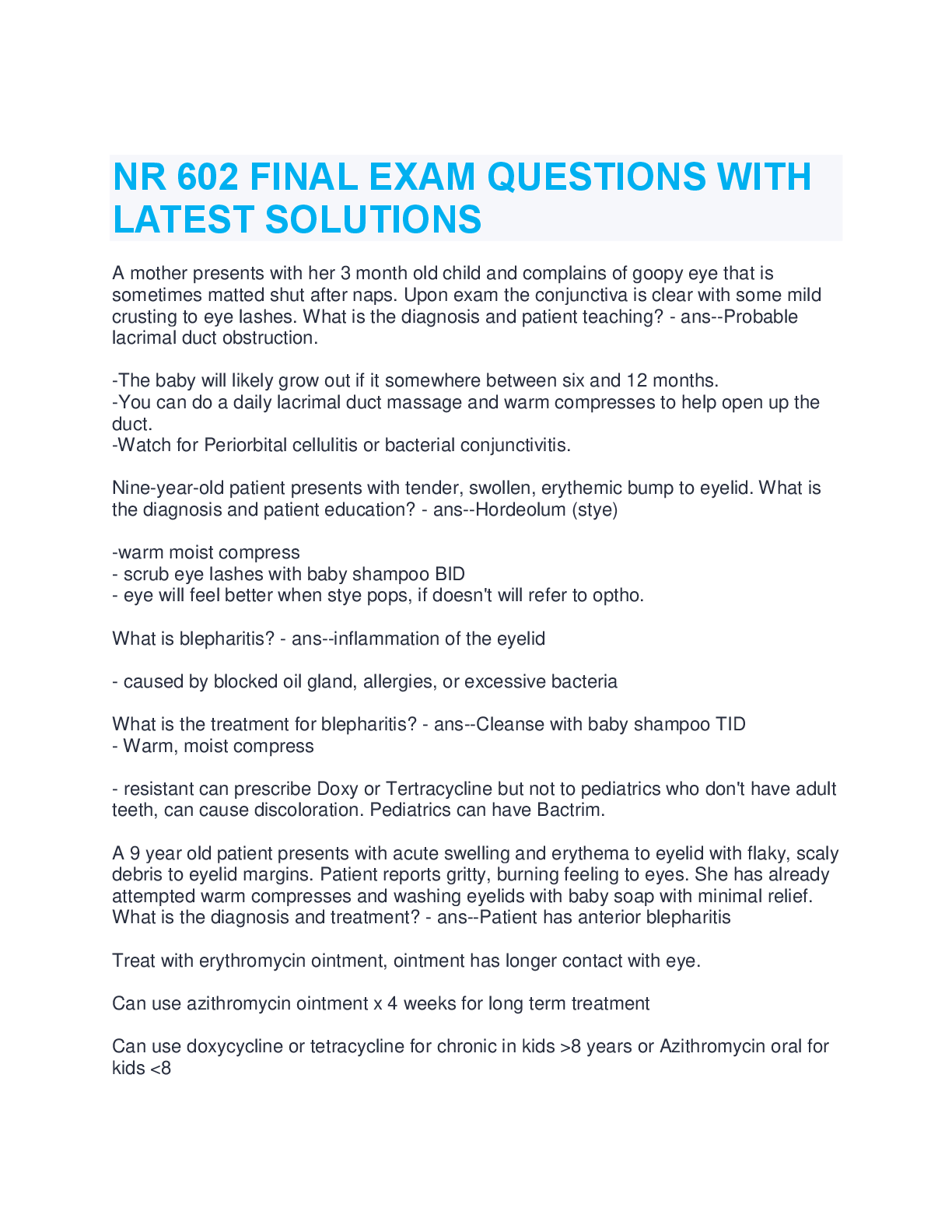 Preview image for NR 602 FINAL EXAM QUESTIONS WITH  LATEST SOLUTIONS