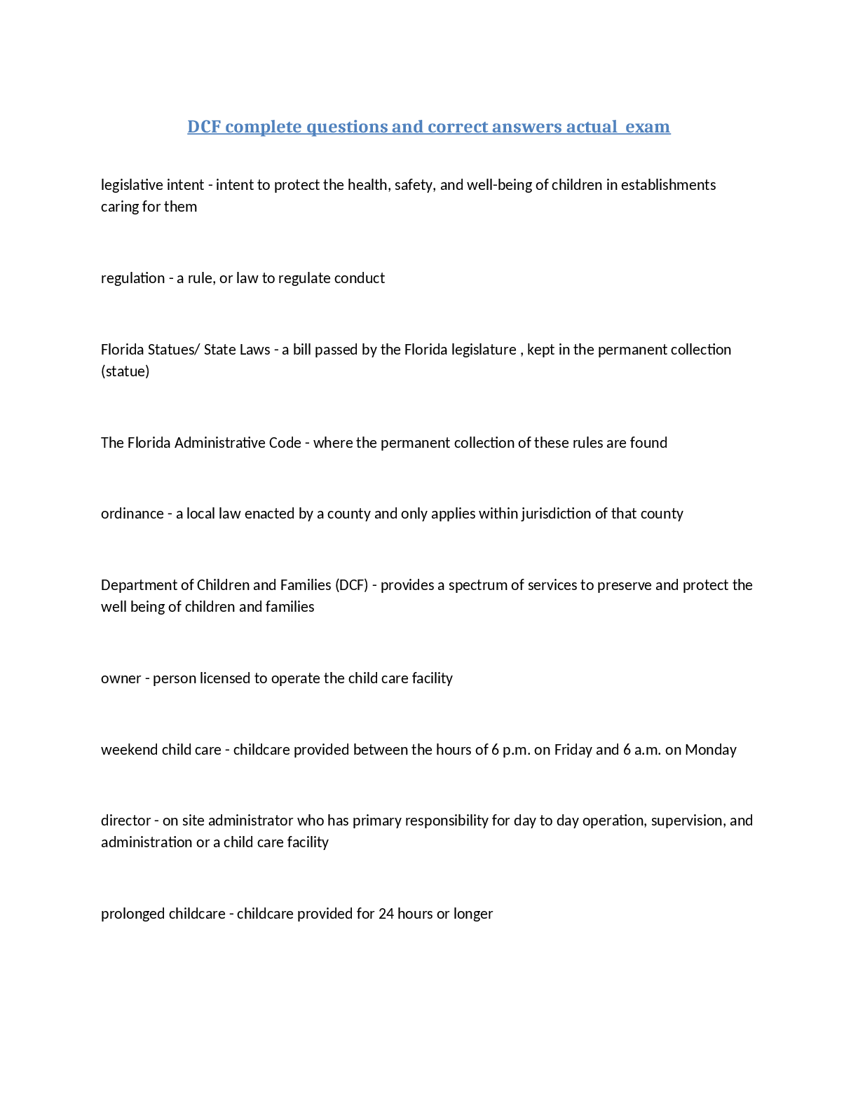 Preview image for DCF complete questions and correct answers actual  exam