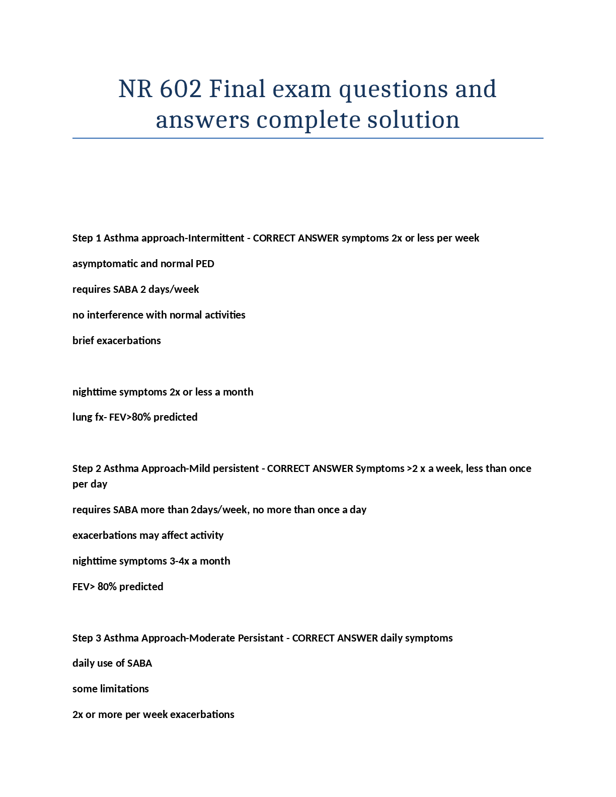 Preview of NR 602 Final exam questions and  answers complete solution