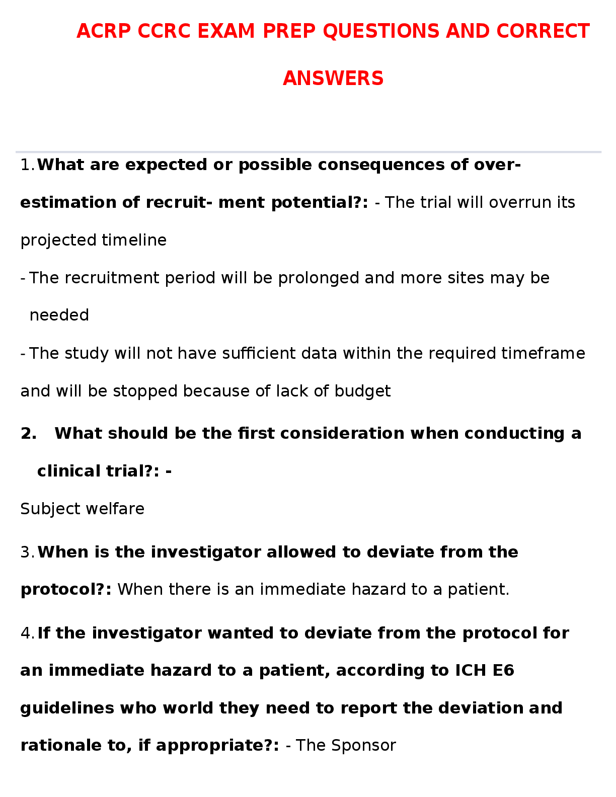 Preview image for ACRP CCRC EXAM PREP QUESTIONS AND CORRECT  ANSWERS