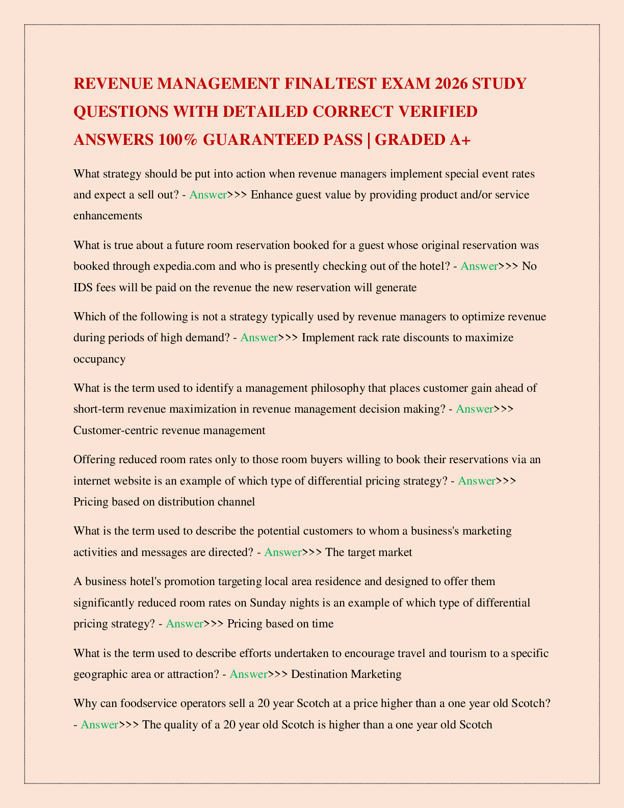 Preview image for REVENUE MANAGEMENT FINALTEST EXAM 2026 STUDY QUESTIONS WITH DETAILED CORRECT VERIFIED ANSWERS 100% GUARANTEED PASS | GRADED A+