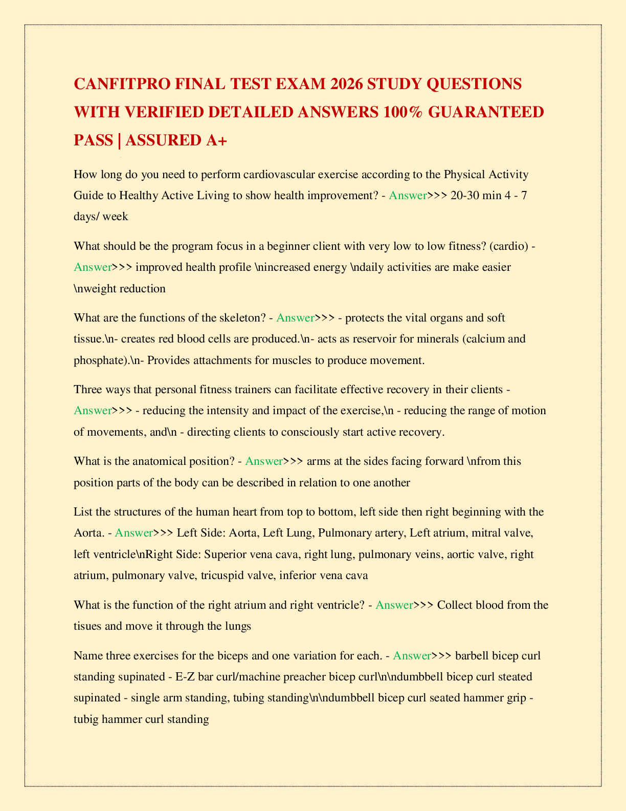 Preview image for CANFITPRO FINAL TEST EXAM 2026 STUDY QUESTIONS WITH VERIFIED DETAILED ANSWERS 100% GUARANTEED PASS | ASSURED A+