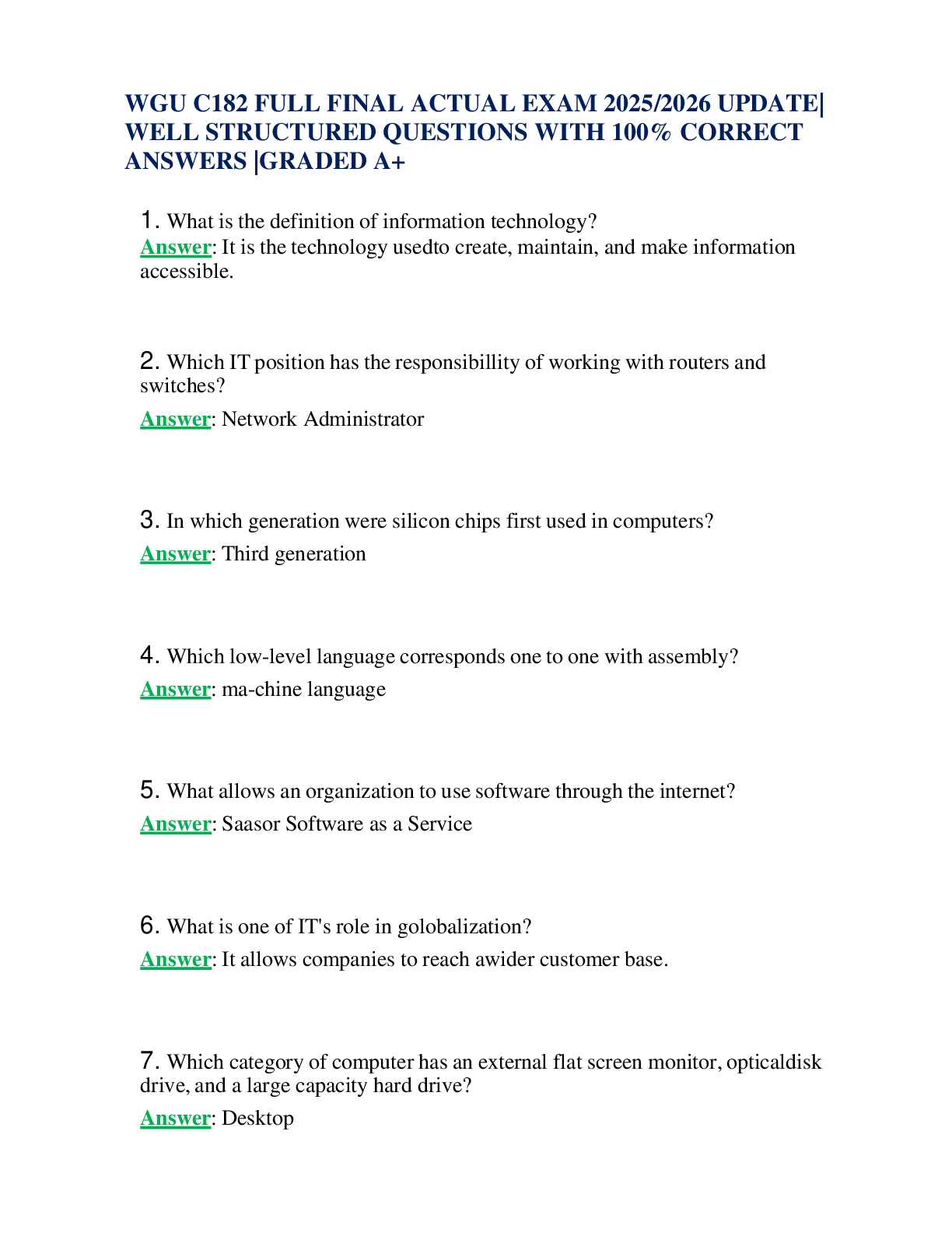 Preview image for WGU C182 FULL FINAL ACTUAL EXAM 2025/2026 UPDATE|  WELL STRUCTURED QUESTIONS WITH 100% CORRECT  ANSWERS |GRADED A+