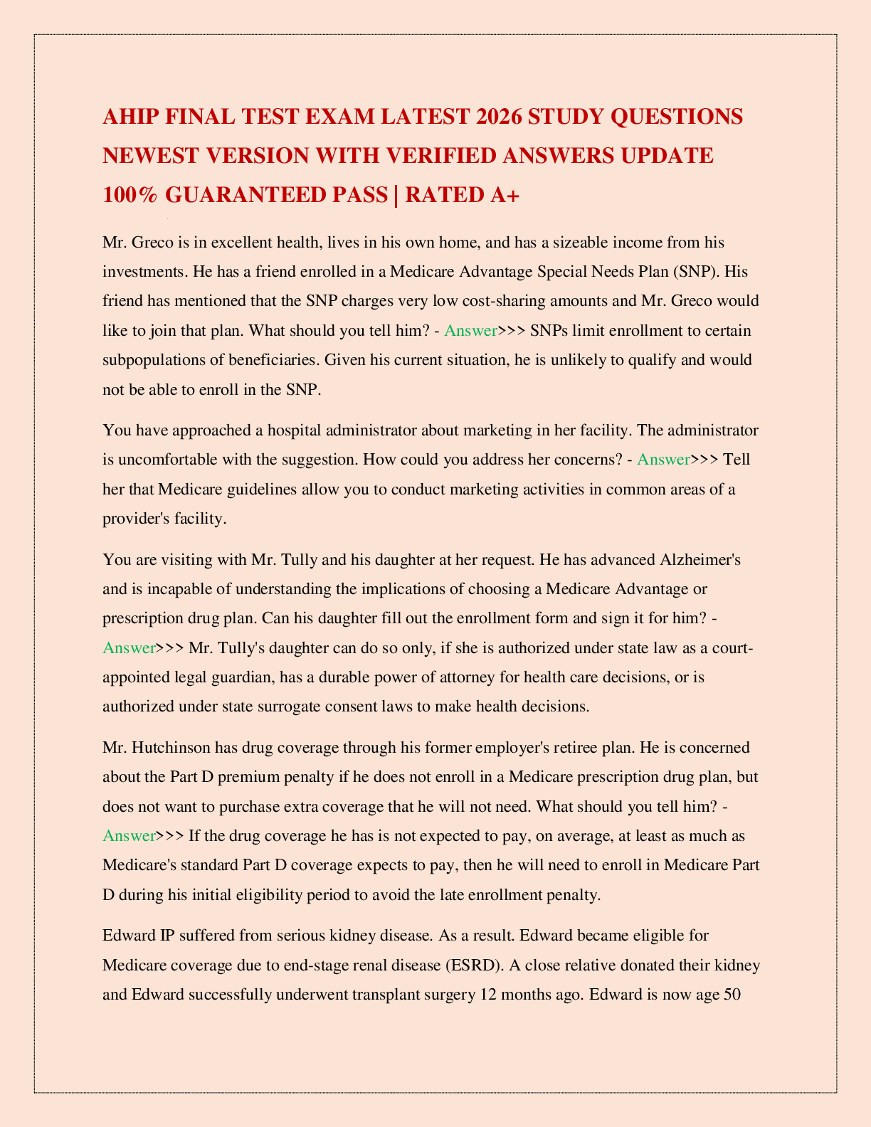 Preview image for AHIP FINAL TEST EXAM LATEST 2026 STUDY QUESTIONS NEWEST VERSION WITH VERIFIED ANSWERS UPDATE 100% GUARANTEED PASS | RATED A+