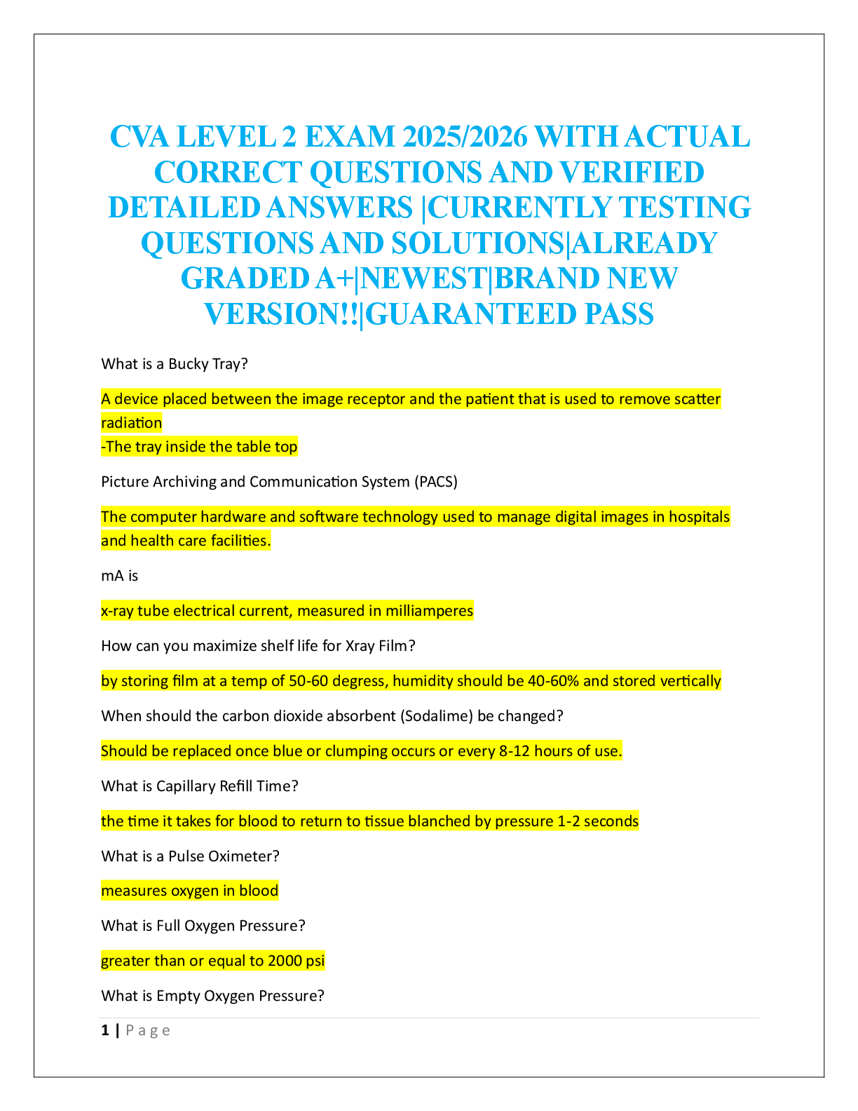 Preview image for CVA LEVEL 2 EXAM  
