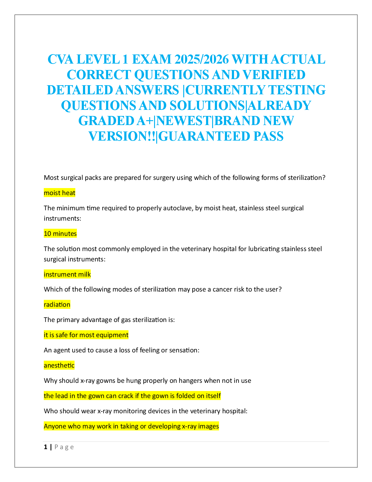 Preview image for CVA LEVEL 1 EXAM  