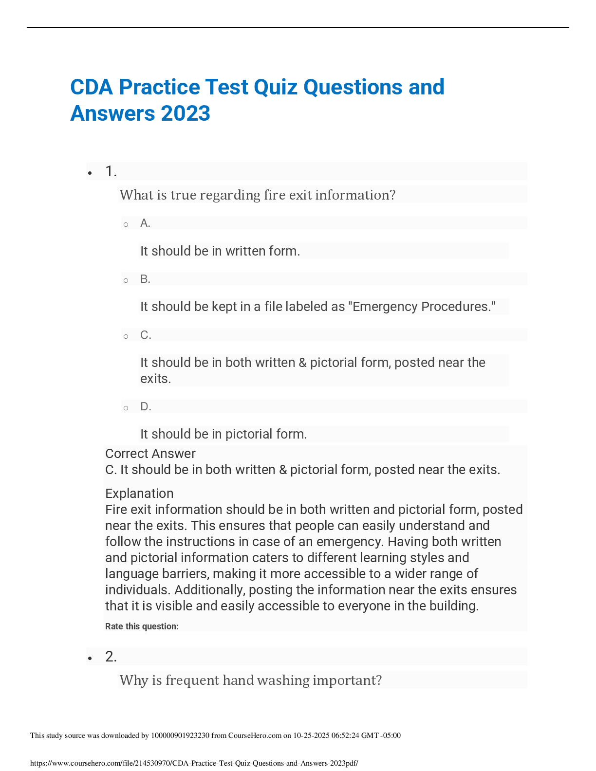 Preview of CDA Practice Test Quiz Questions and  Answers 2023