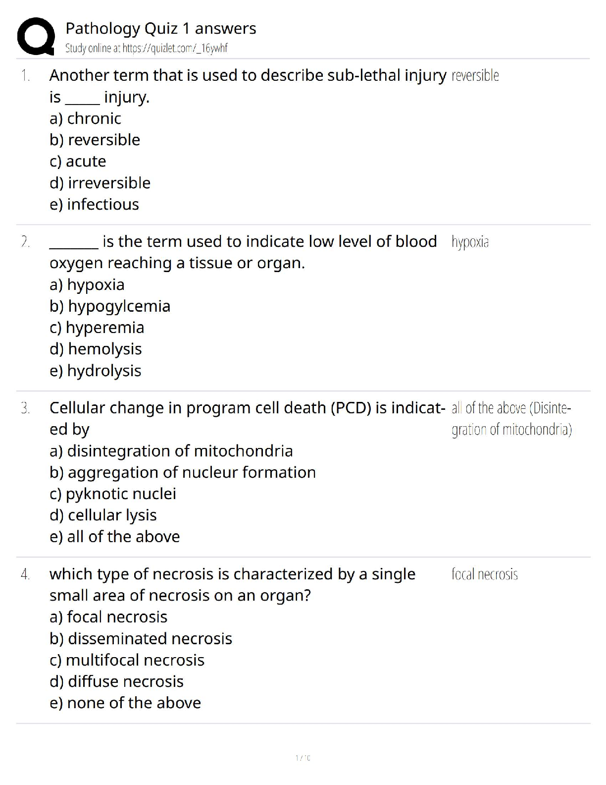 Preview of Pathology Quiz 1 Answers   2025 Update / New Version Surgical Tech Certification Test Bank