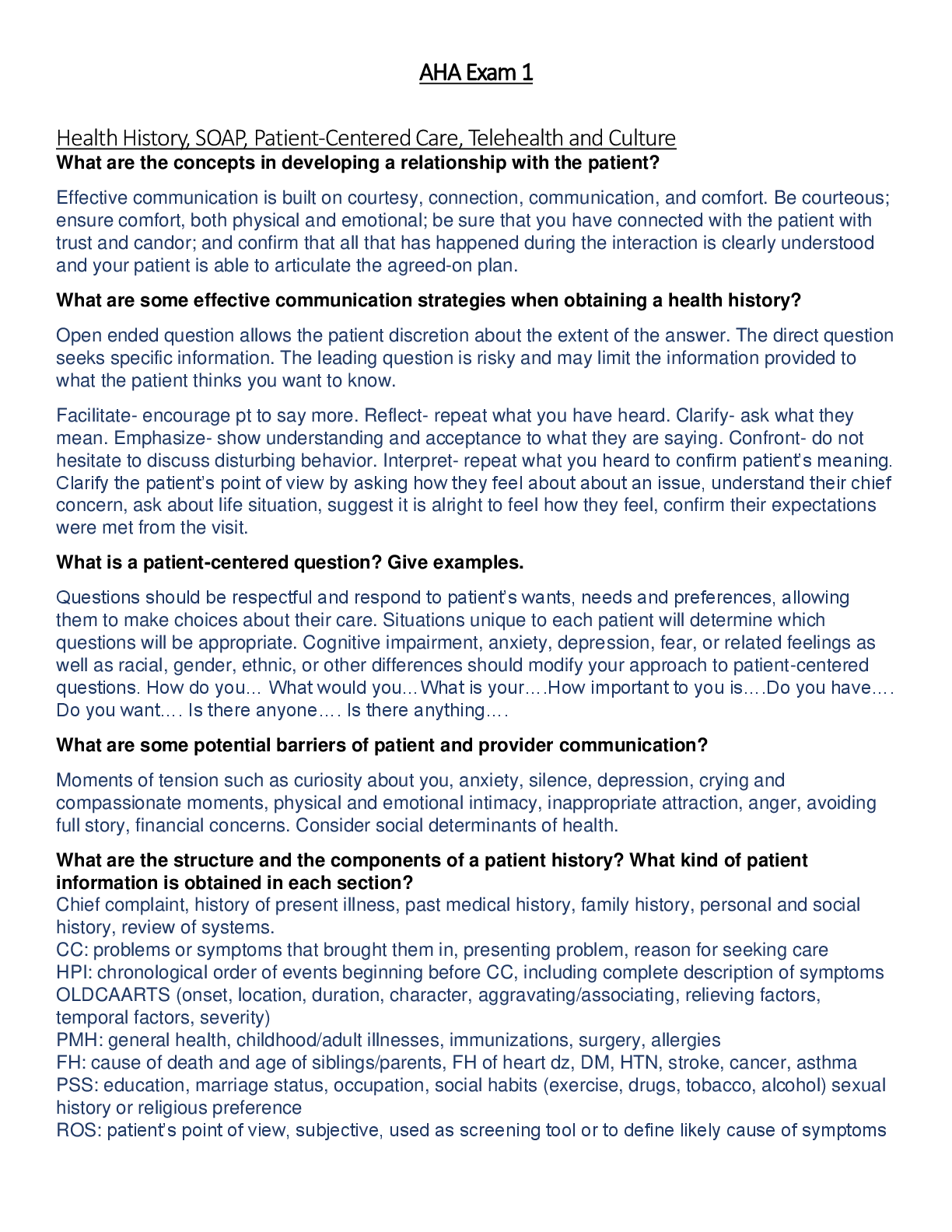 Preview image for Health History, SOAP, Patient-Centered Care, Telehealth and Culture