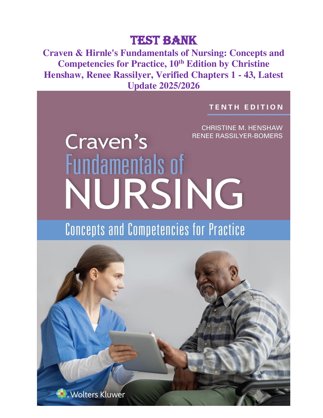 Preview image for Craven & Hirnle's Fundamentals of Nursing 10th Edition Test Bank | Verified Chapters 1-43 | 2025/2026