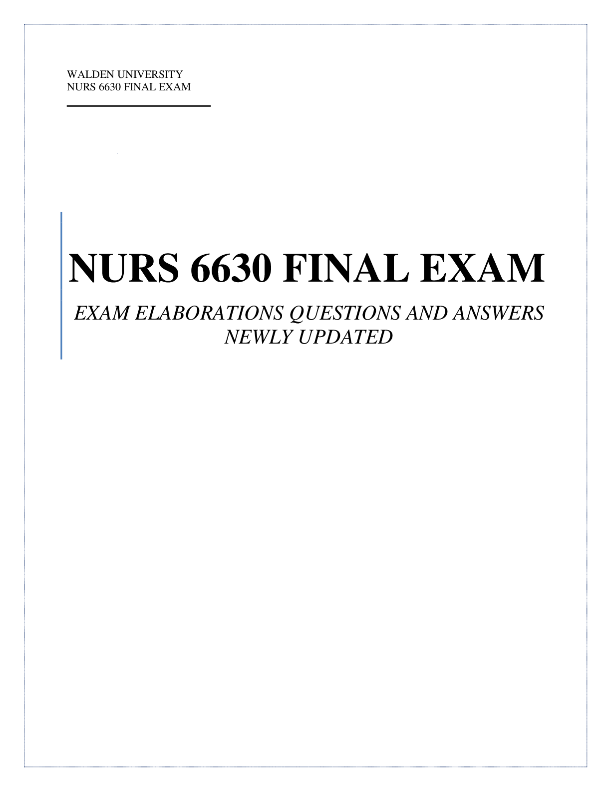 Preview image for NURS 6630 FINAL EXAM: WALDEN UNIVERSITY