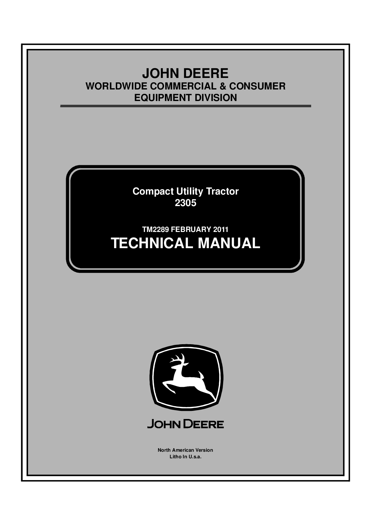 Preview of John Deere 2305 Compact Tractors Service Repair Manual TM2289