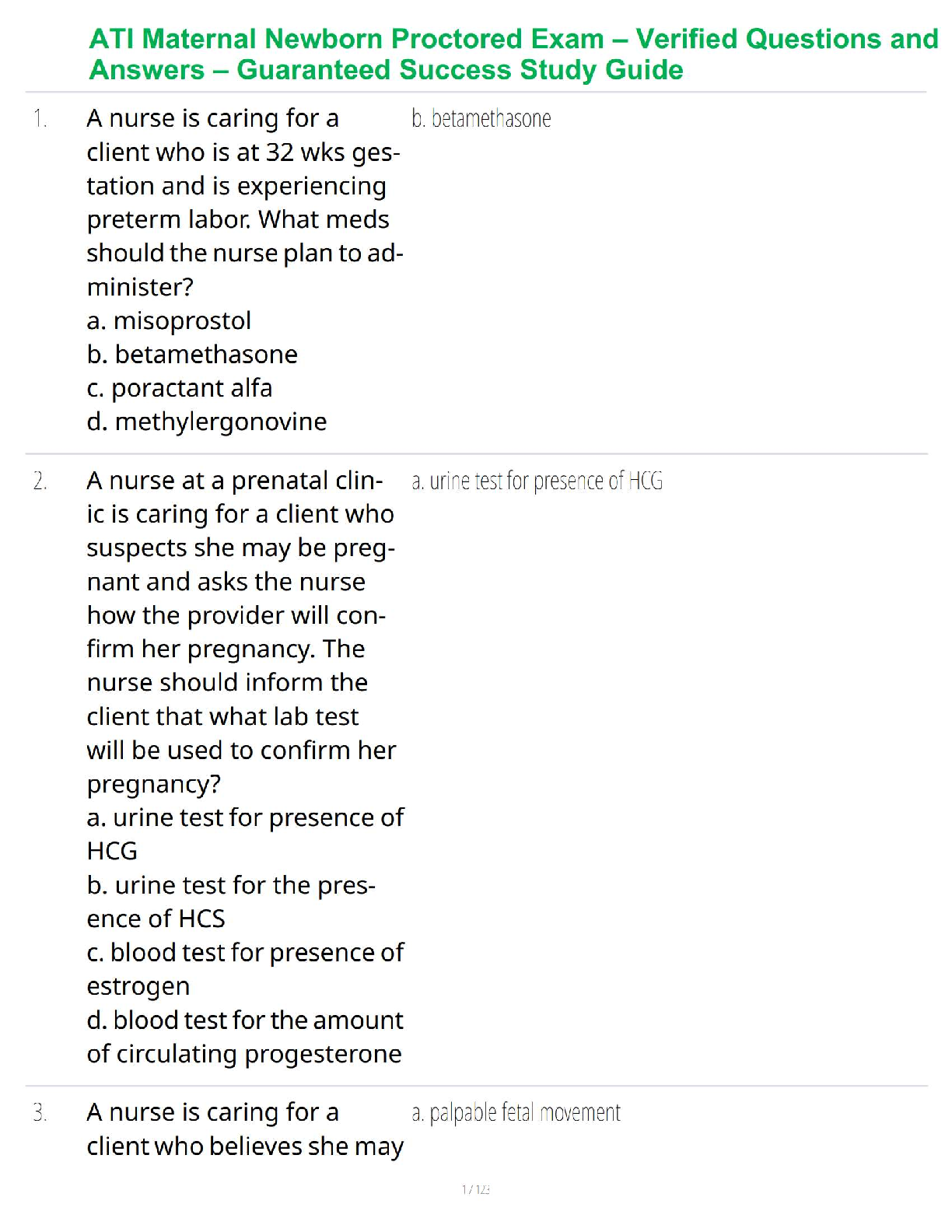 ATI Maternal Newborn Proctored Exam – Verified Questions and Answers – Guaranteed Success Study Guide