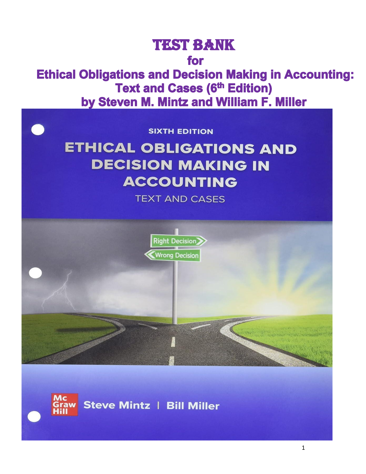 Preview image for Ethical Obligations & Decision Making in Accounting 6e Test Bank | CPA Ethics Exam Prep