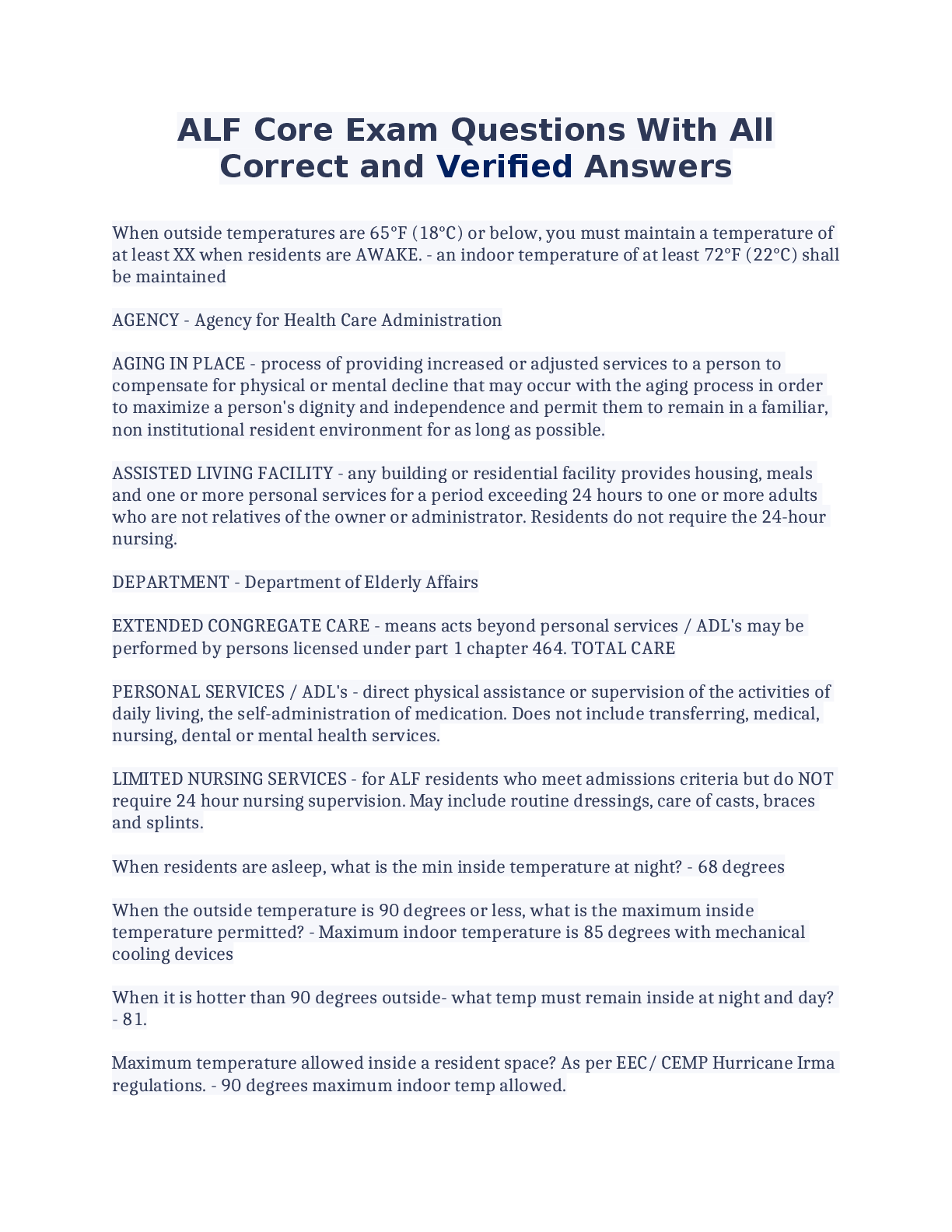 Preview image for ALF Core Exam Questions With All  Correct and Verified Answers