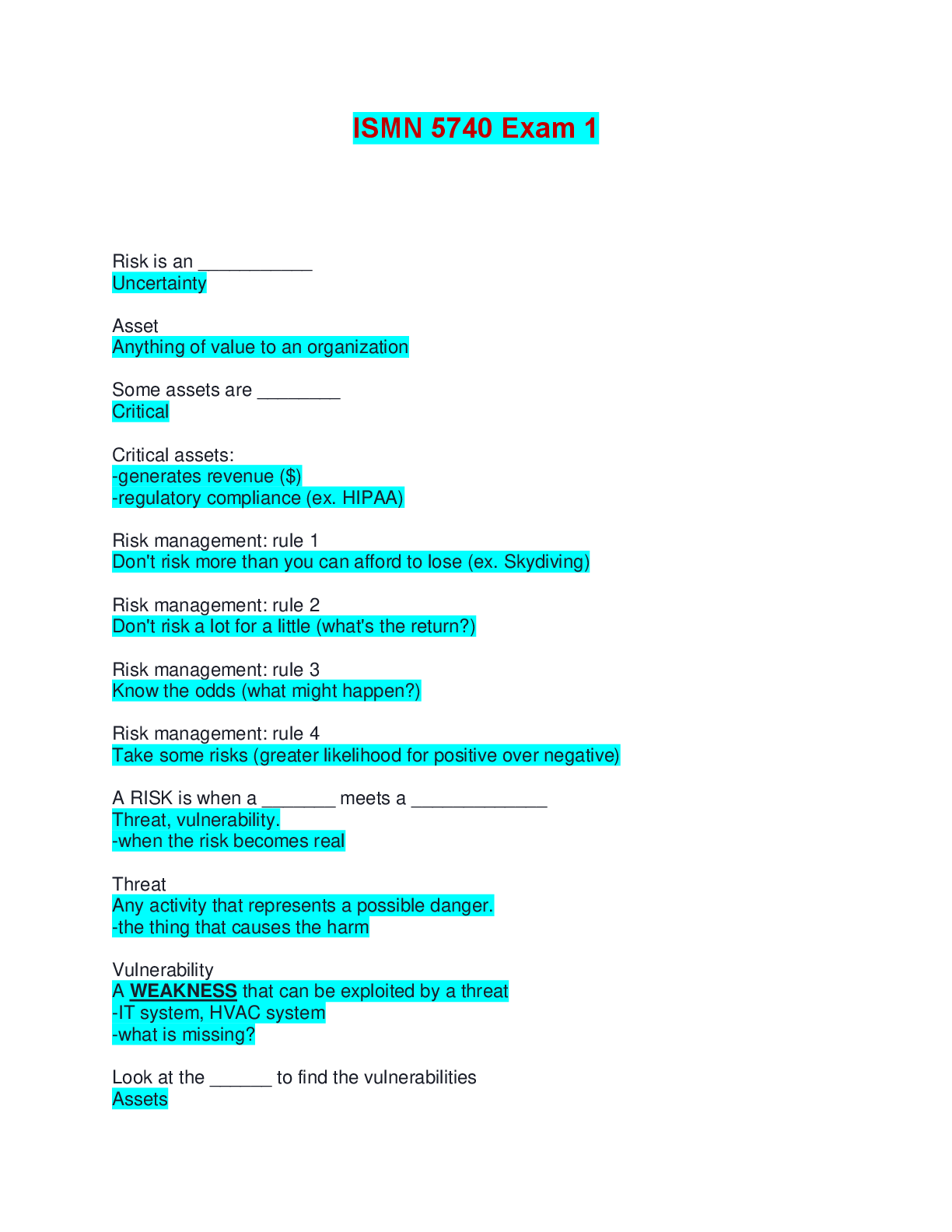 Preview image for ISMN 5740 Exam 1 | Questions and Answers (Complete Solutions)