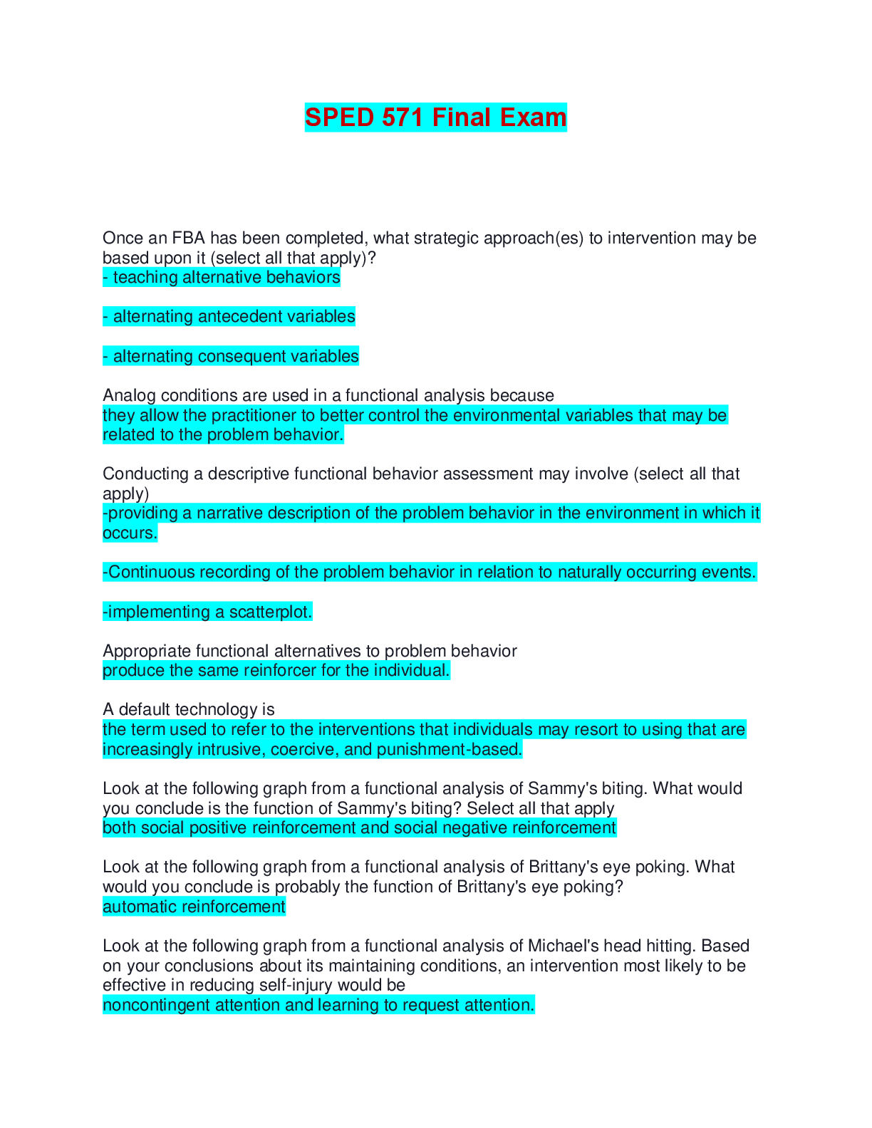 Preview image for SPED 571 Final Exam | Questions with 100% Correct Answers