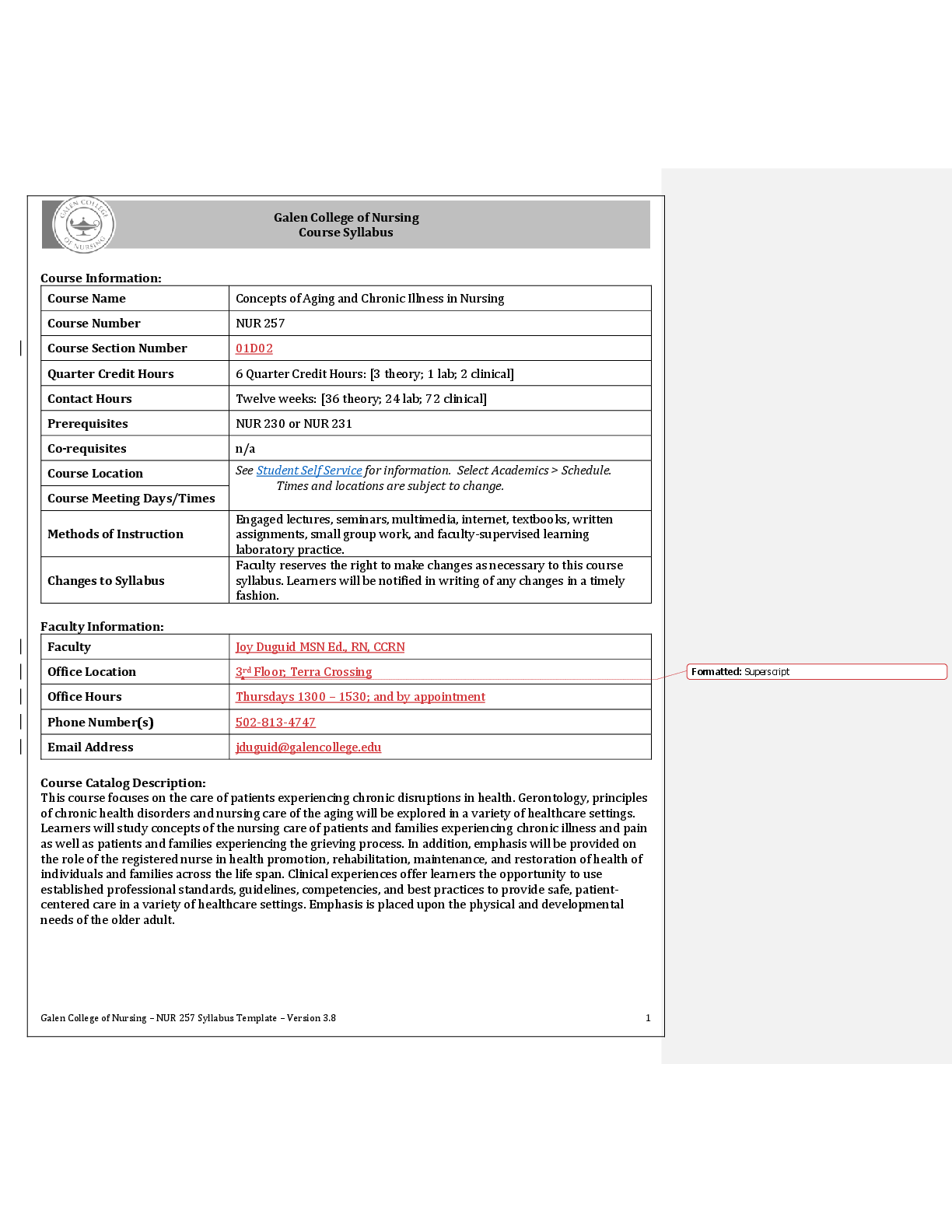 Preview image for NUR 257 Syllabus Version 4 1 JMercado Summer 25  