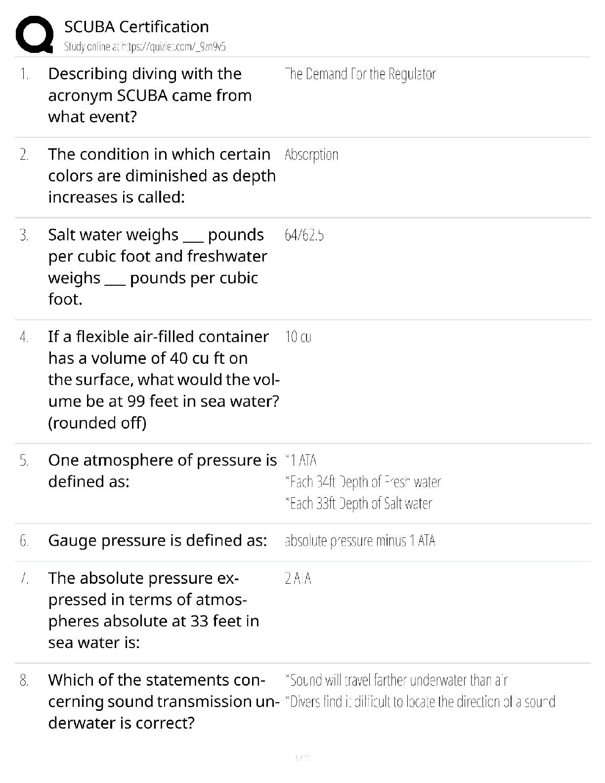 SCUBA Certification Exam / Open Water Diver Test / 2026 Update / Practice Questions & Answers