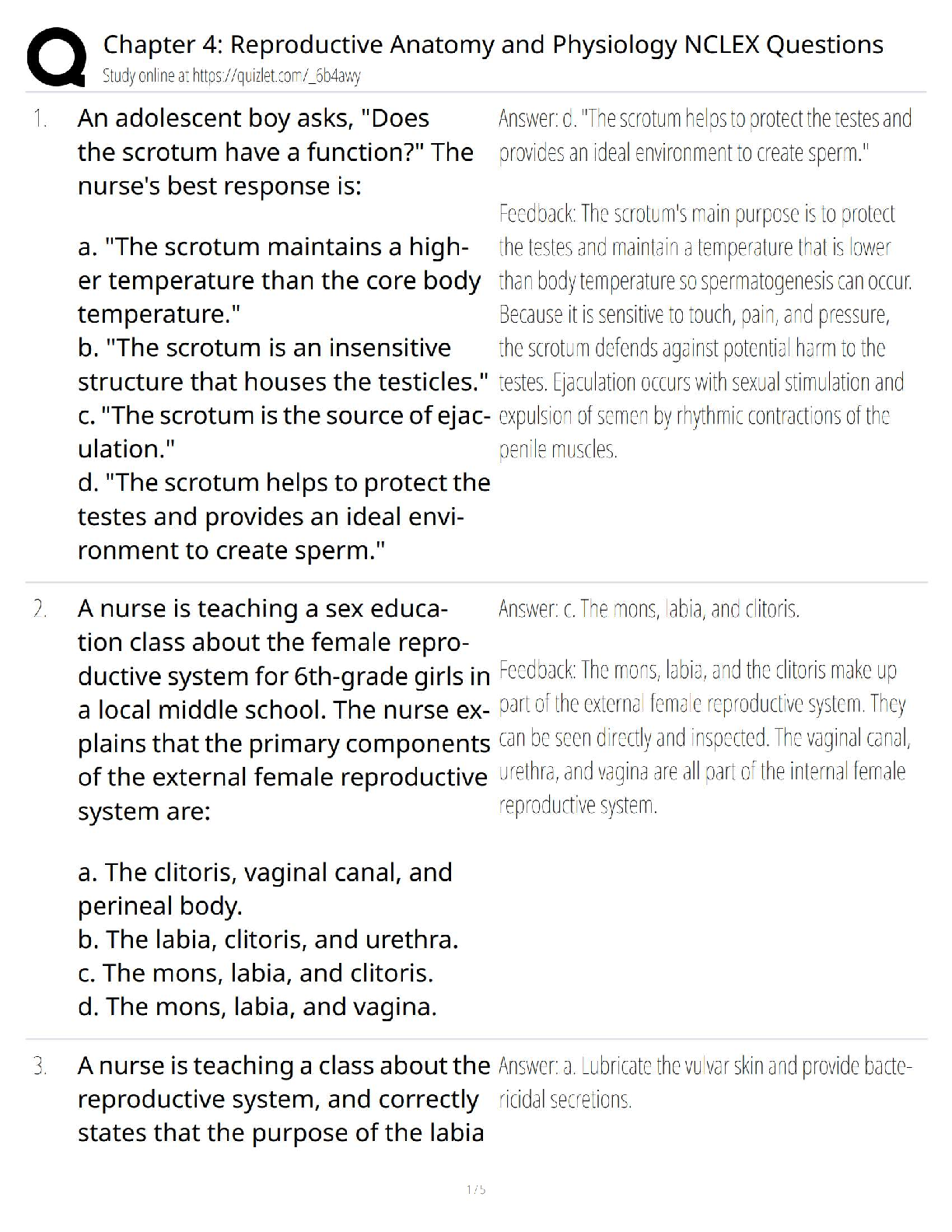 Chapter 4 Reproductive Anatomy and Physiology NCLEX Questions / 2025 ...