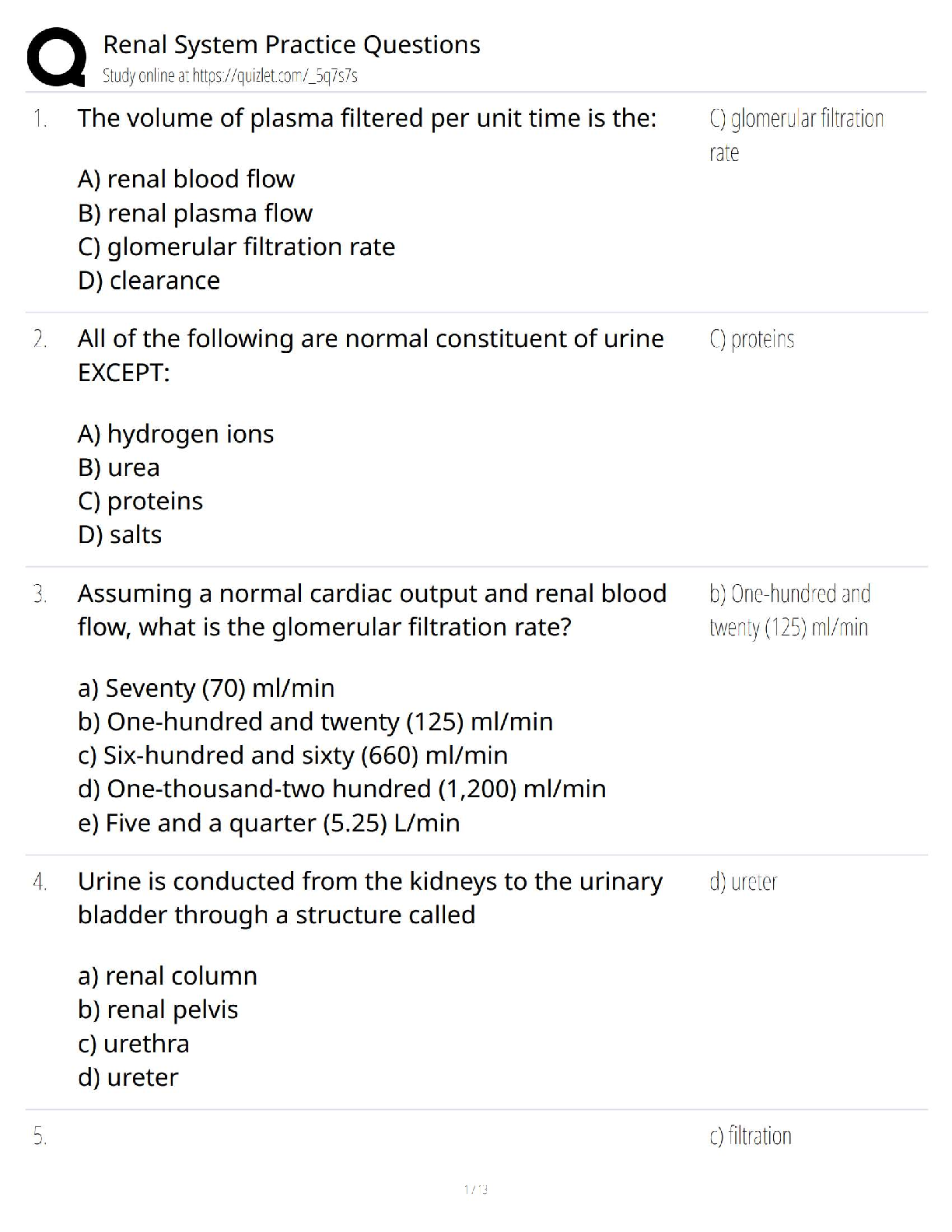 Preview of Renal System Practice Questions / 2025 Update   Anatomy & Physiology Study Guide