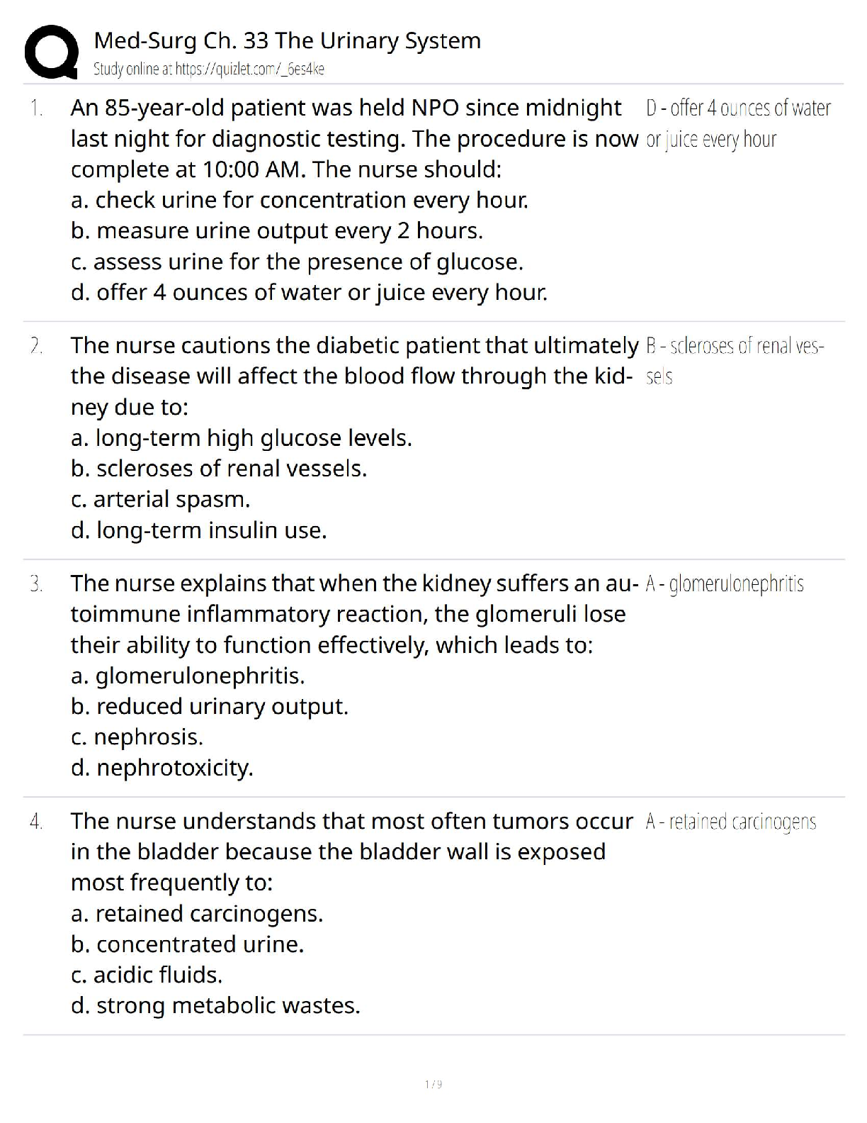 Preview of Med-Surg Chapter 33 – The Urinary System   New Version / 2025 Update / Nursing Test Bank &