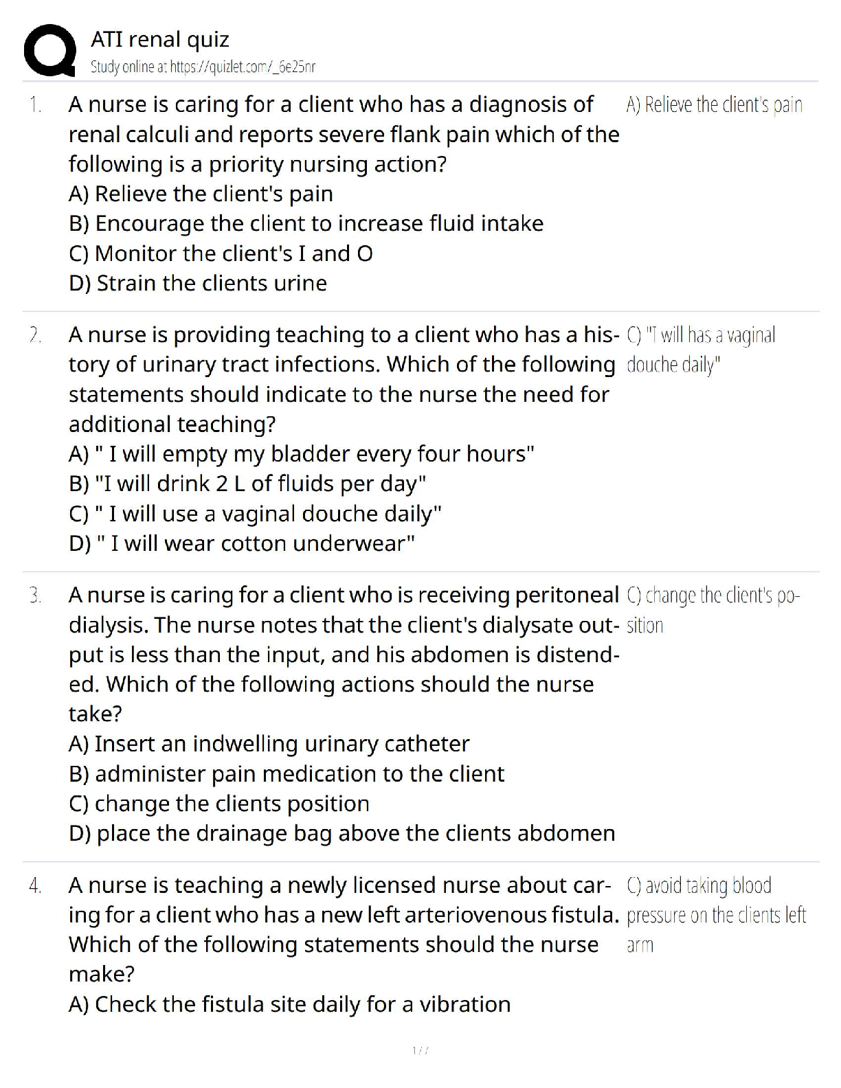 Preview of ATI Renal Quiz / 2025 New Version   Nursing Practice Questions & Study Guide