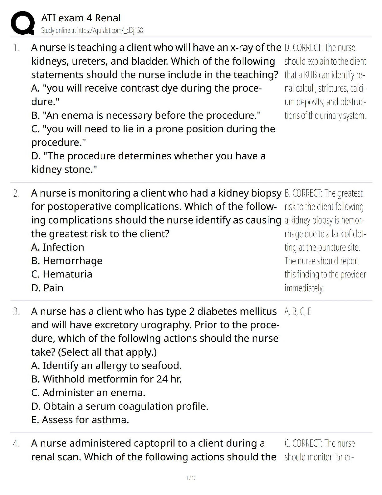 Preview of ATI Exam 4 – Renal   New Version / 2025 Update / Nursing Test Bank & Study Guide
