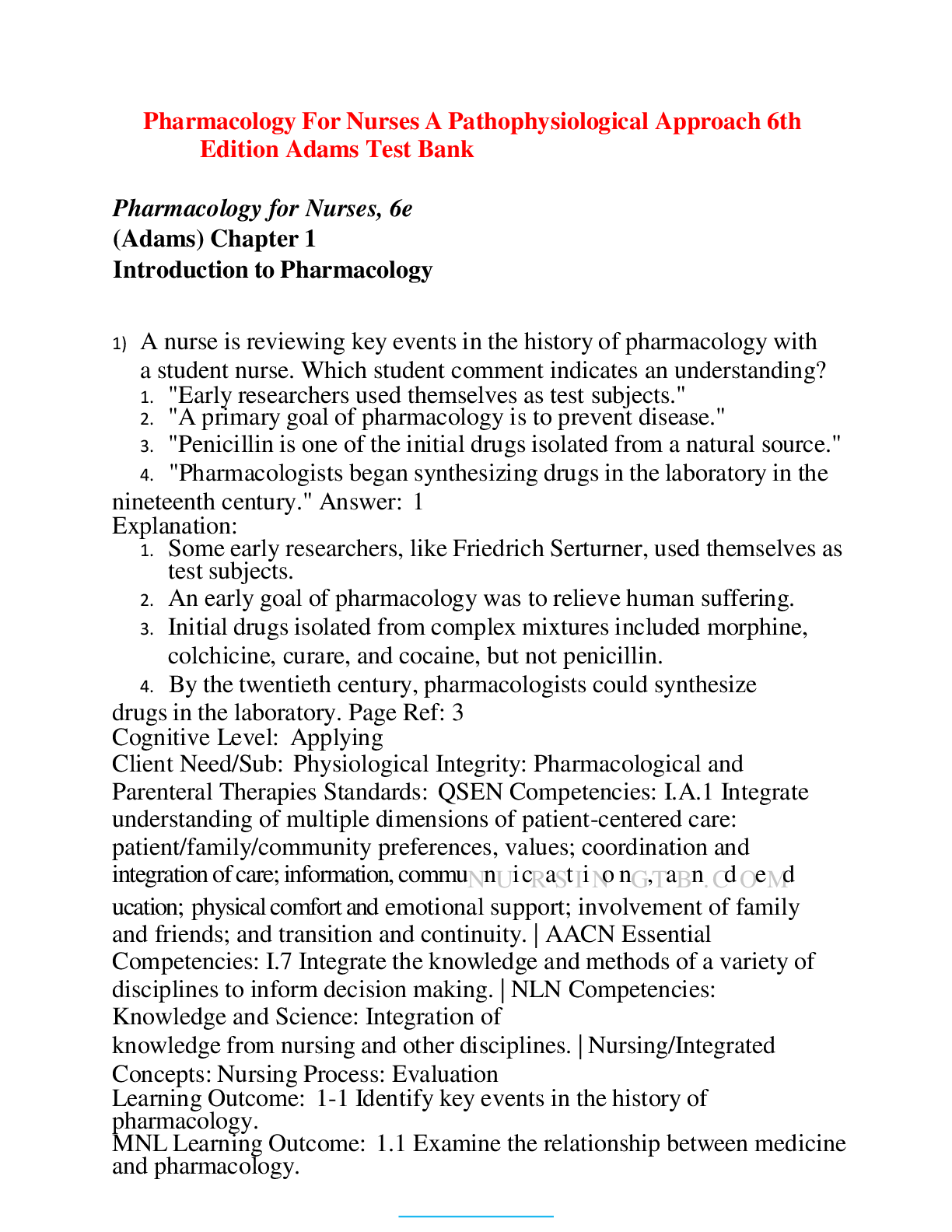 Preview image for TEST BANK Pharmacology For Nurses A Pathophysiological Approach 6th Edition Adams