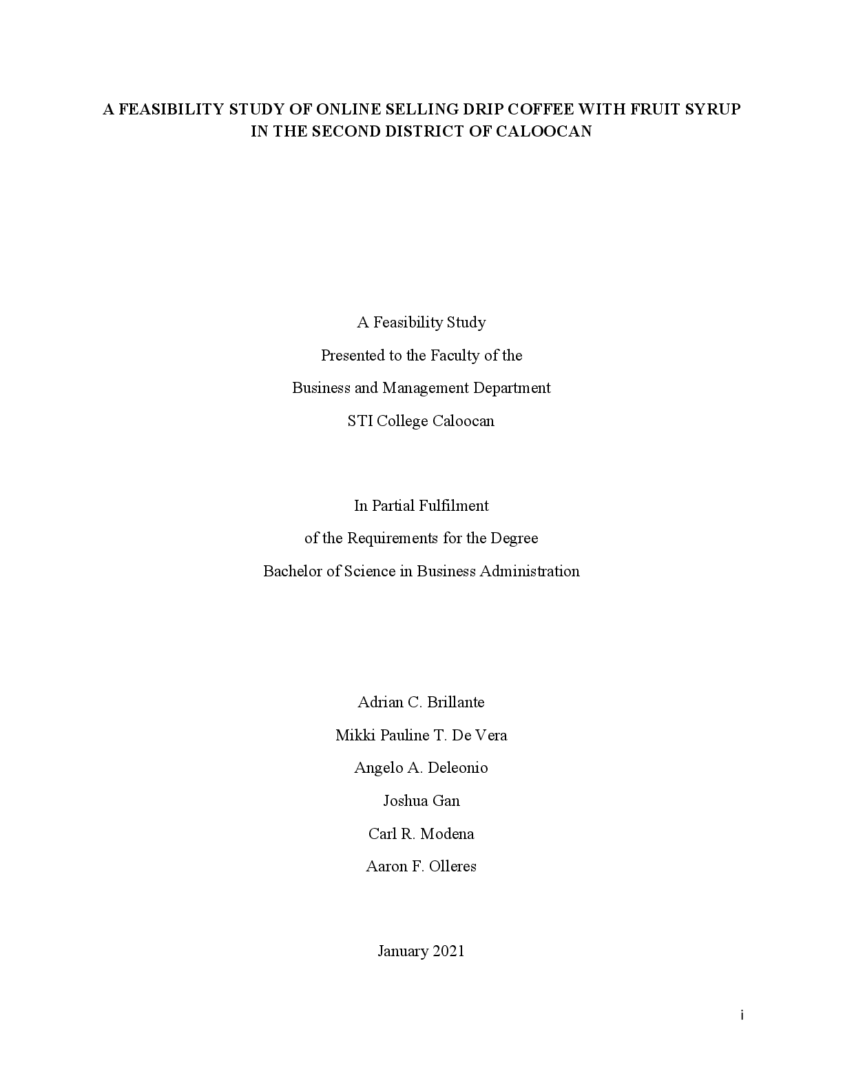 Preview image for A FEASIBILITY STUDY OF ONLINE SELLING DRIP COFFEE WITH FRUIT SYRUP  IN THE SECOND DISTRICT OF CALOOCAN