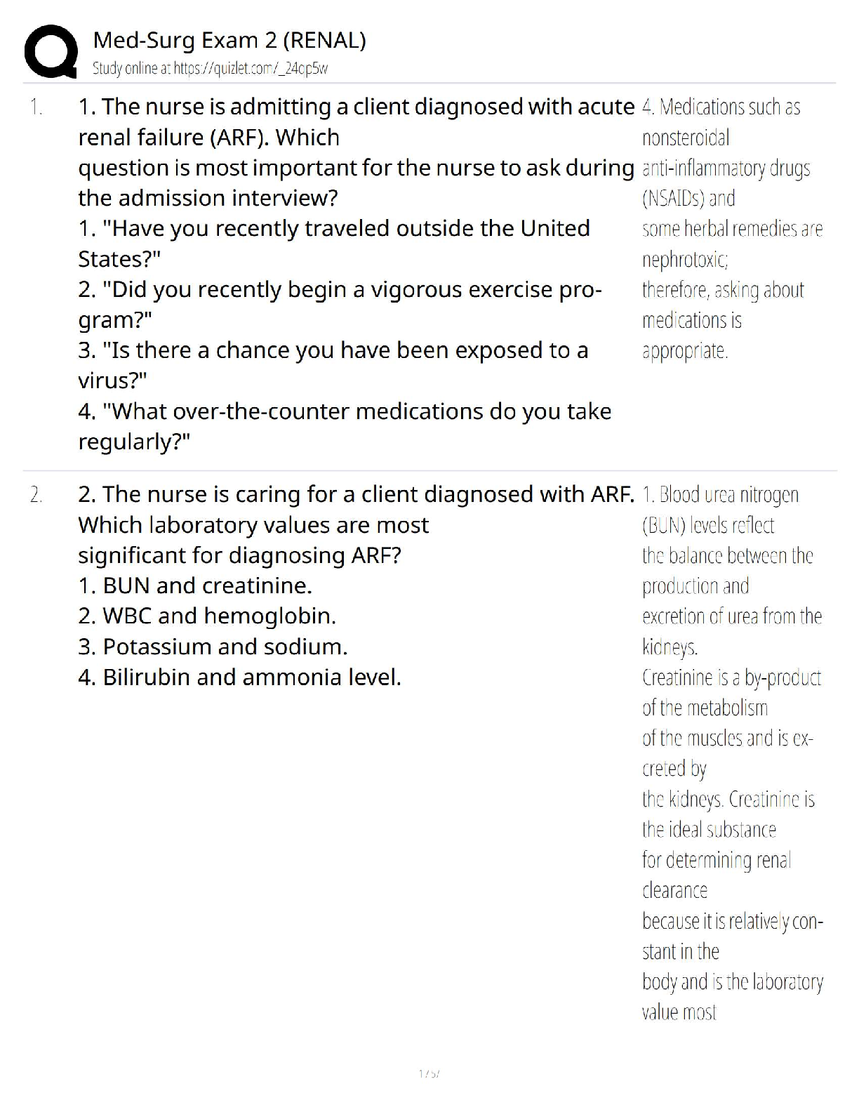 Recommended document preview for Med-Surg Exam 2 (Renal)   New Version / 2025 Update / Nursing Test Bank & Study Guide