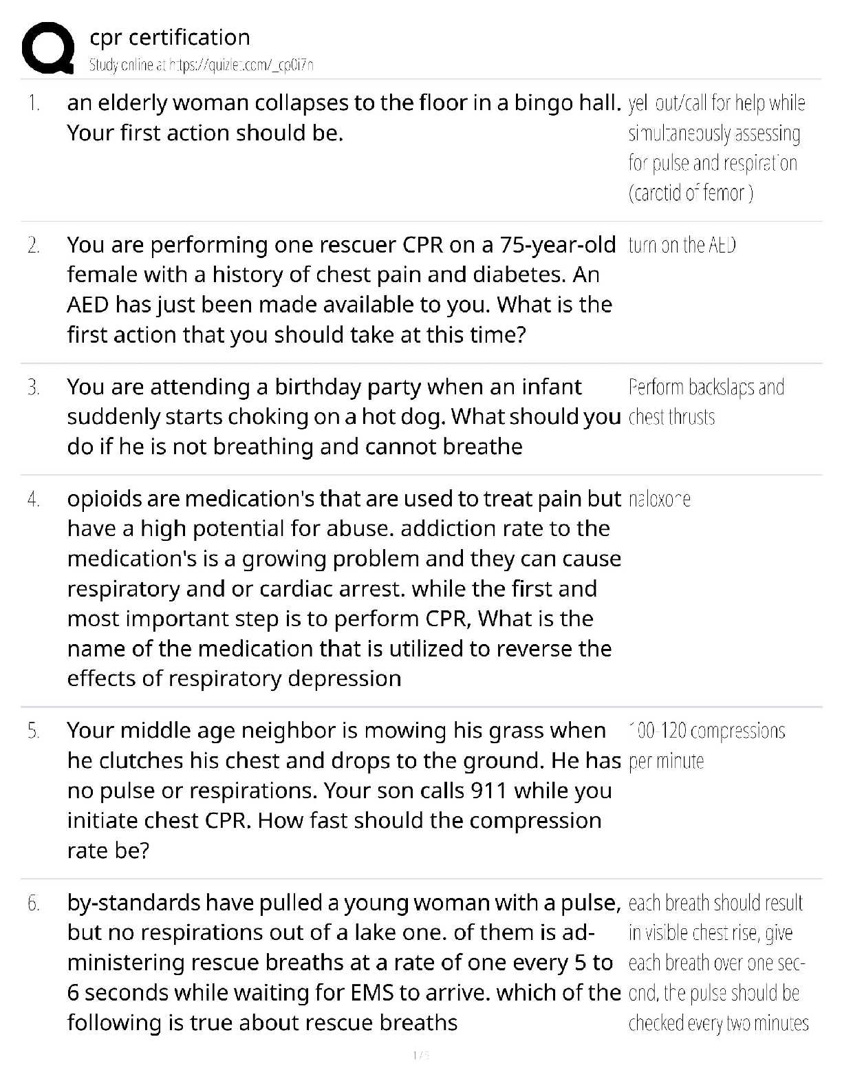 CPR Certification Exam / Cardiopulmonary Resuscitation Test / 2026 Update / Practice Questions & Answers